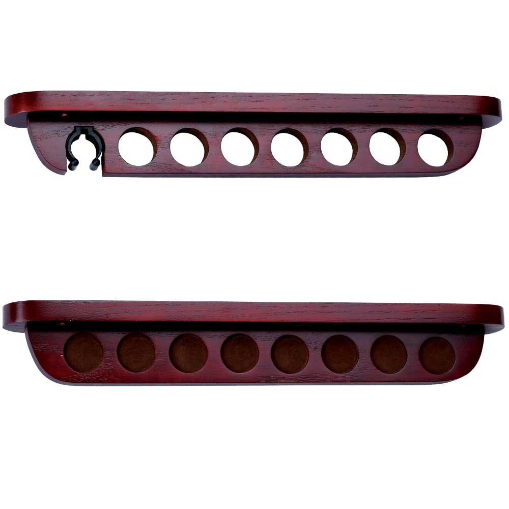 7-Piece Stained Wood Pool Cue Wall Rack with Secure Clip - Perfect for Billiards Room, Game Room, or Man Cave Decor