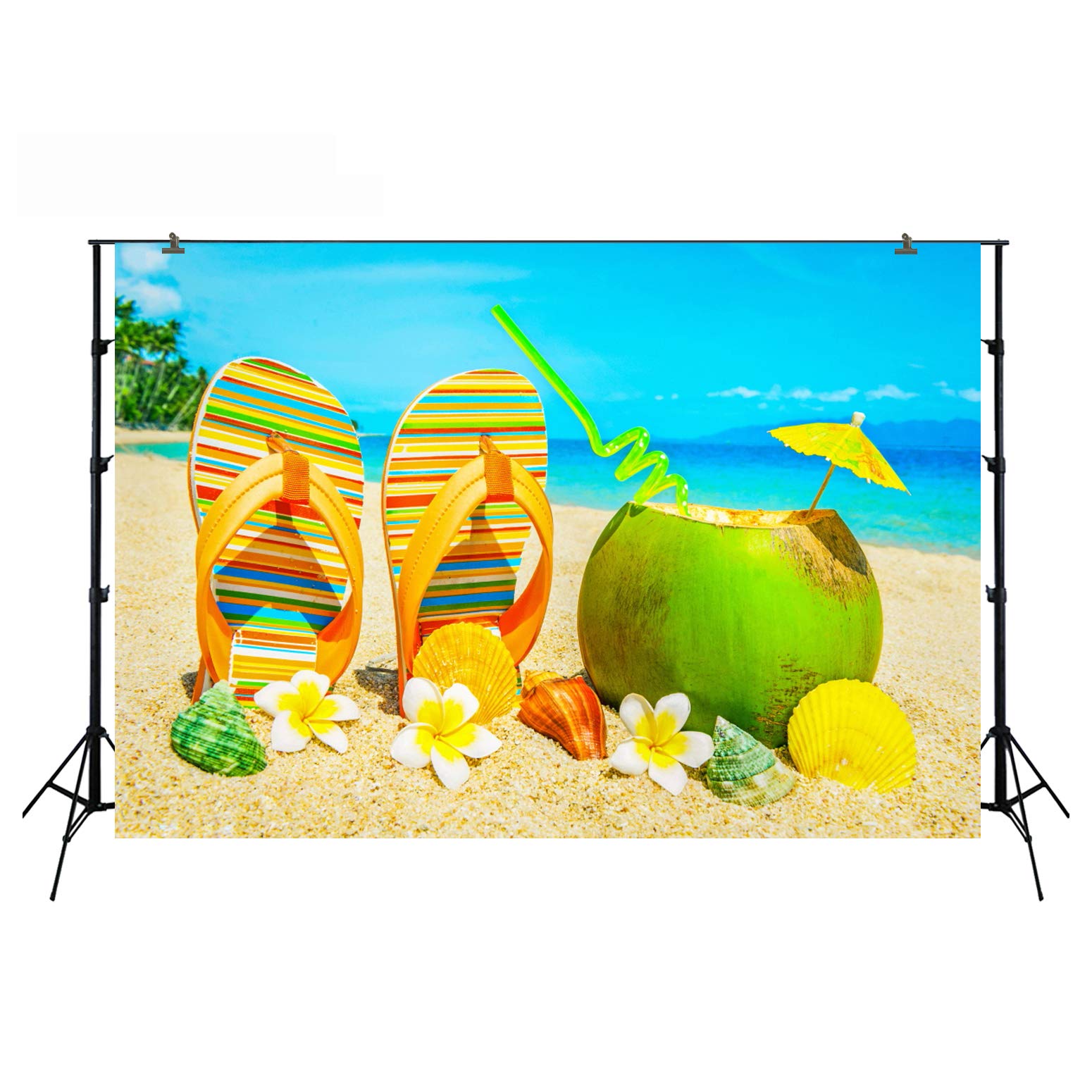 Summer Themed Baby Photography Backdrop - Tropical Beach Birthday Party Decor, Photobooth Background, Baby Shower Props & Table Decoration (FT-6233) - Perfect for Kids' Parties, Newborn Photos & Tropical Themed Events