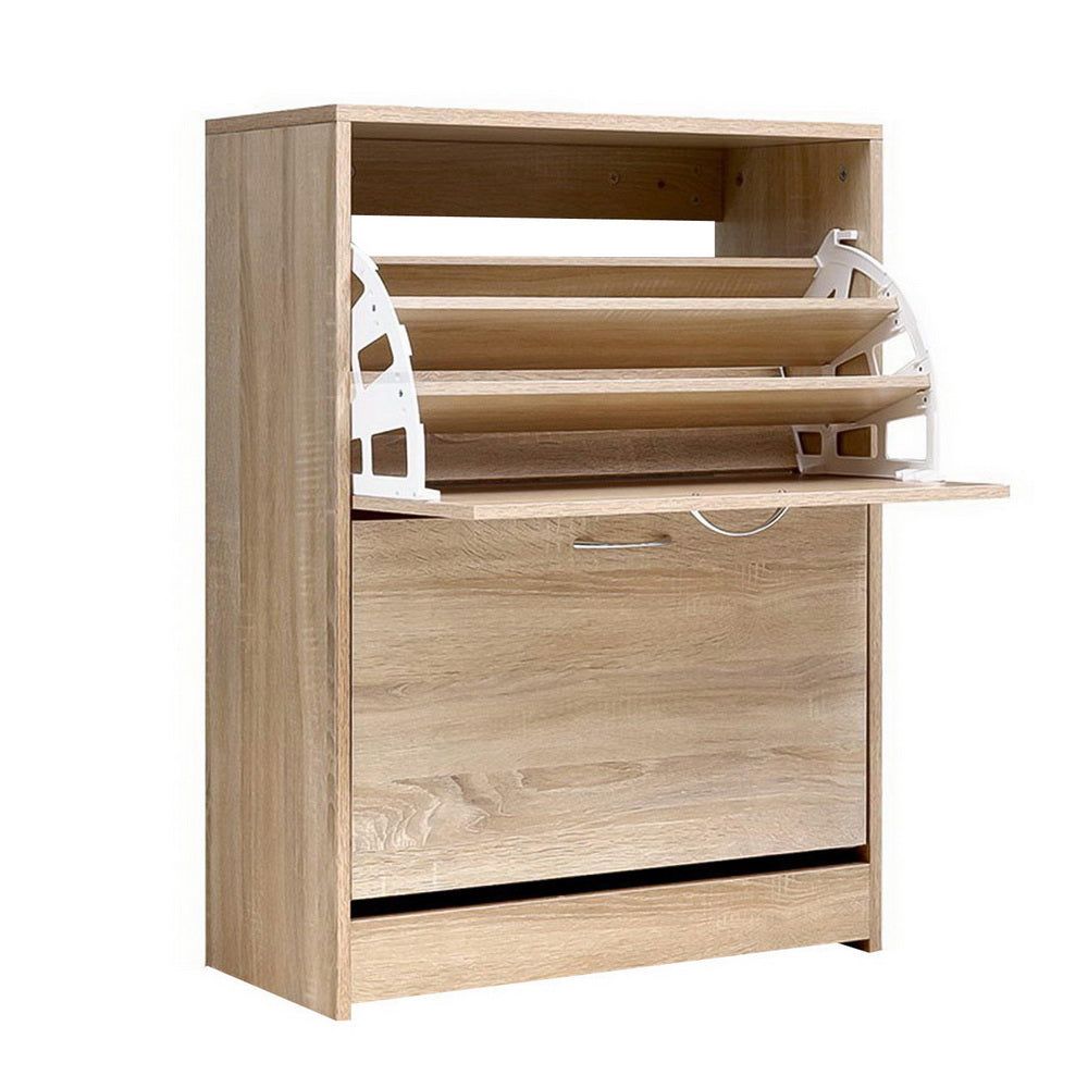 24-Pair Shoe Storage Cabinet - Oak Wood Shoe Organizer Rack with Shelf for Entryway, Closet & Bedroom Organization