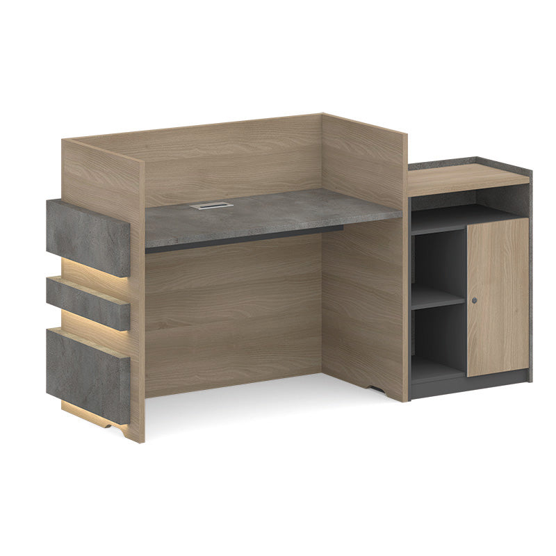 KERAN 1.8M Left Panel Reception Desk - Acacia Wood & Carbon Grey Finish - Perfect for Office Lobby, Hotel Front Desk & Corporate Reception Areas