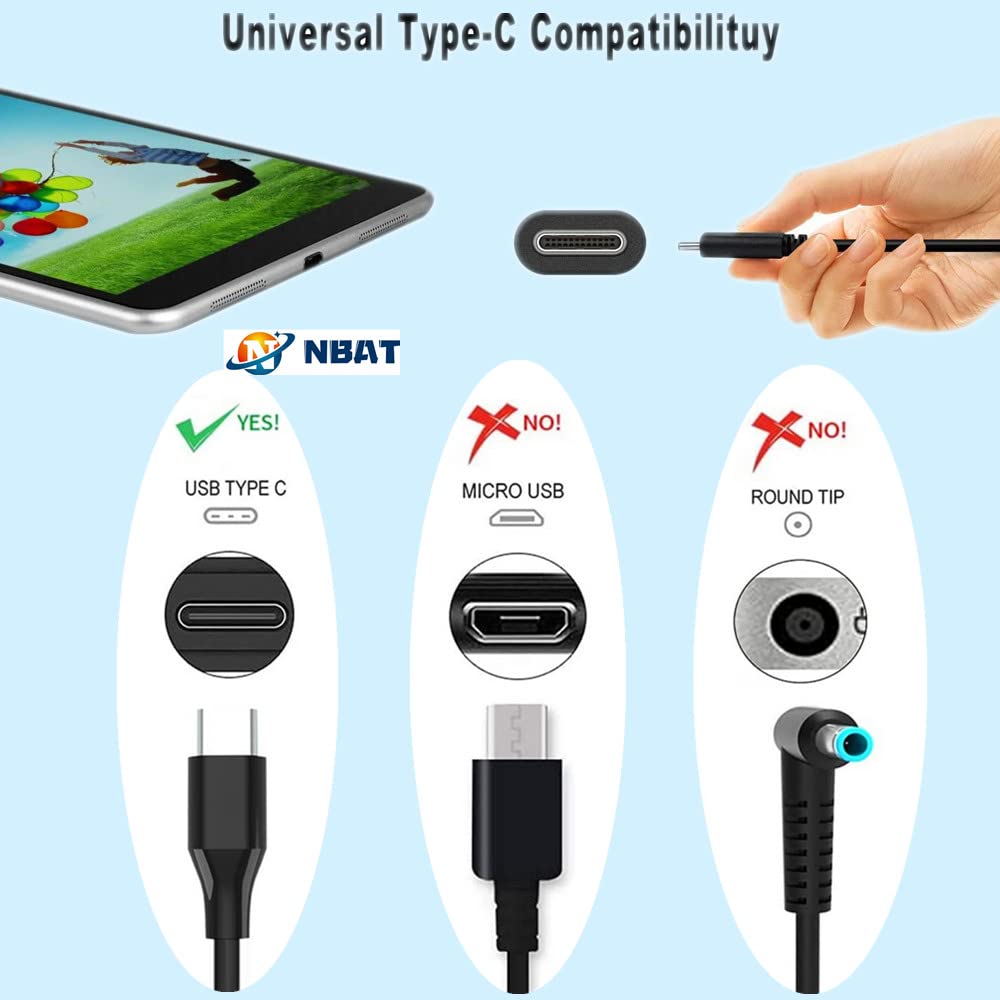 65W USB C Laptop Charger - Fast Charging AC Adapter for HP Spectre X360, Lenovo ThinkPad, Chromebook & Smartphones - Universal Type C Charger for Home, Office & Travel