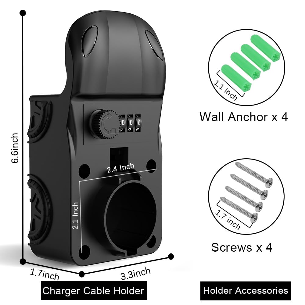 Premium EV Charger Holder for SAE J1772 - Portable Electric Car Charging Cable Organizer with Wall Mount - Perfect for Home & Garage Charging Stations
