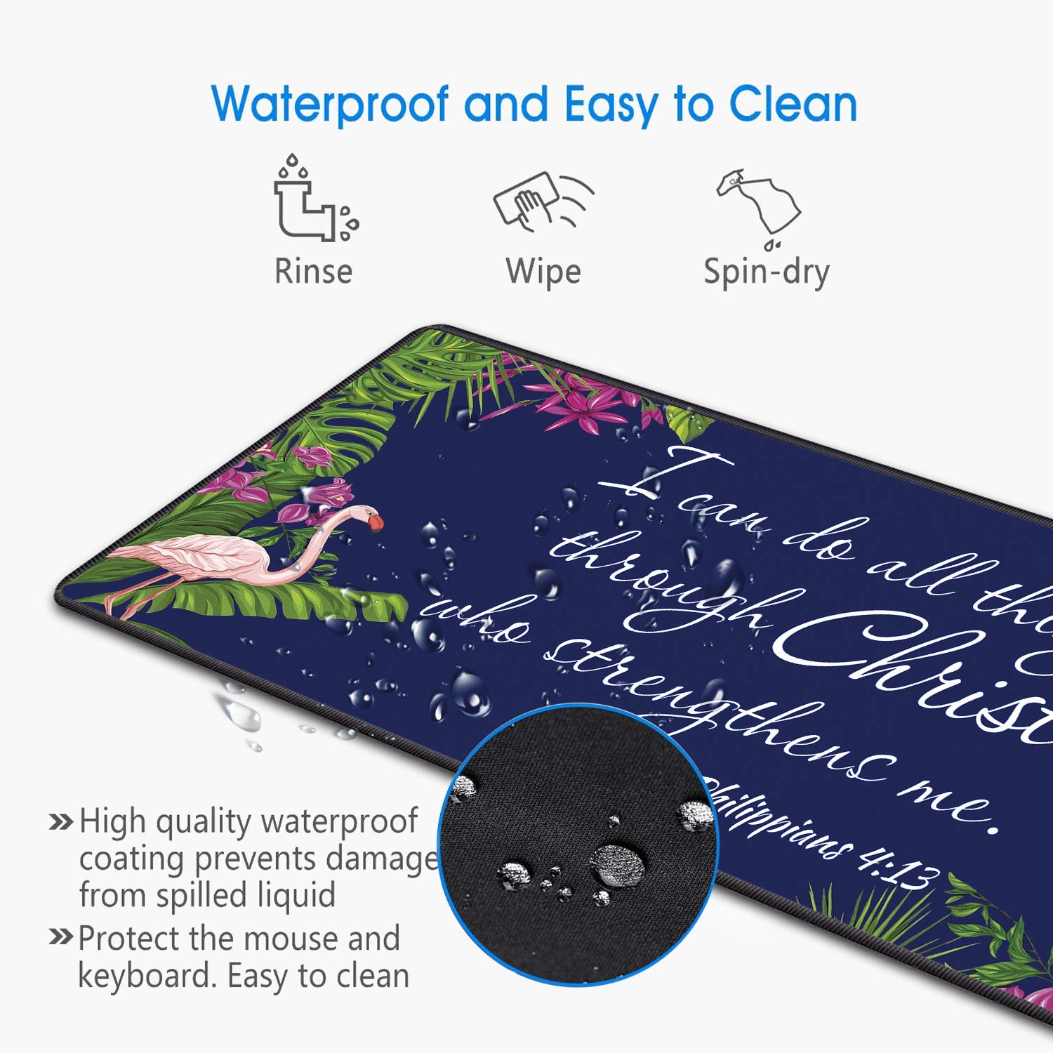 XXL Non-Slip Gaming Mouse Pad with Coasters - Large Desk Mat with Stitched Edges for PC, Laptop & Office Work - Christian Bible Verse Phil 4:13 Inspirational Design - Perfect for Home Office, Gaming Setup & Workstation Accessories