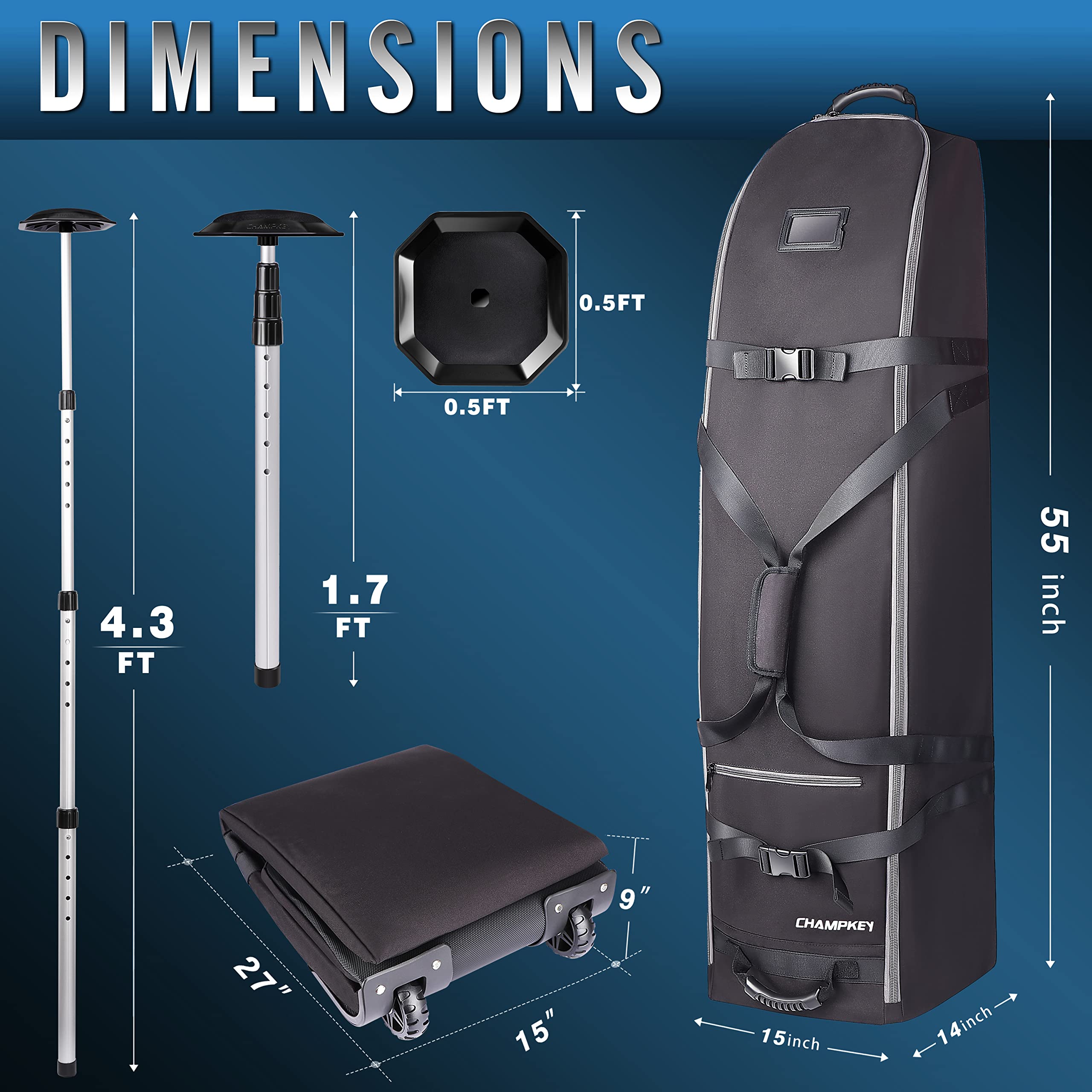 CHAMPKEY Soft Padded Golf Travel Bag with Oversize Wheels | Premium 1200D Polyester Oxford Golf Travel Cover | Durable & Balanced Design for Airline Travel | Perfect for Golf Vacations & Club Protection