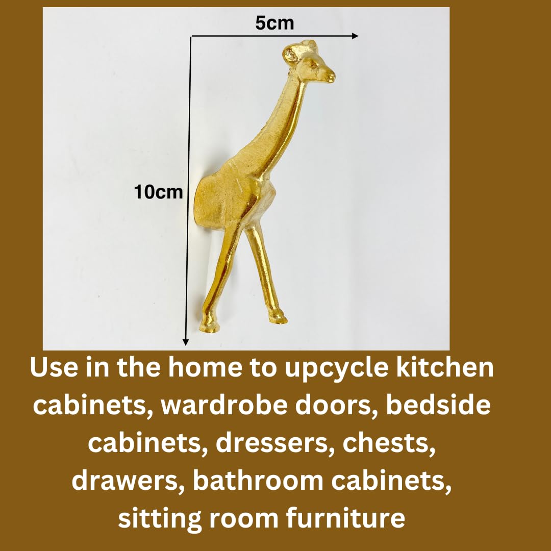 Gold Safari Animal Iron Metal Drawer Knobs - Giraffe Design Cabinet Pulls for Dresser, Wardrobe & Furniture (Set of 6) - Perfect for Kids Room, Nursery & Jungle-Themed Decor