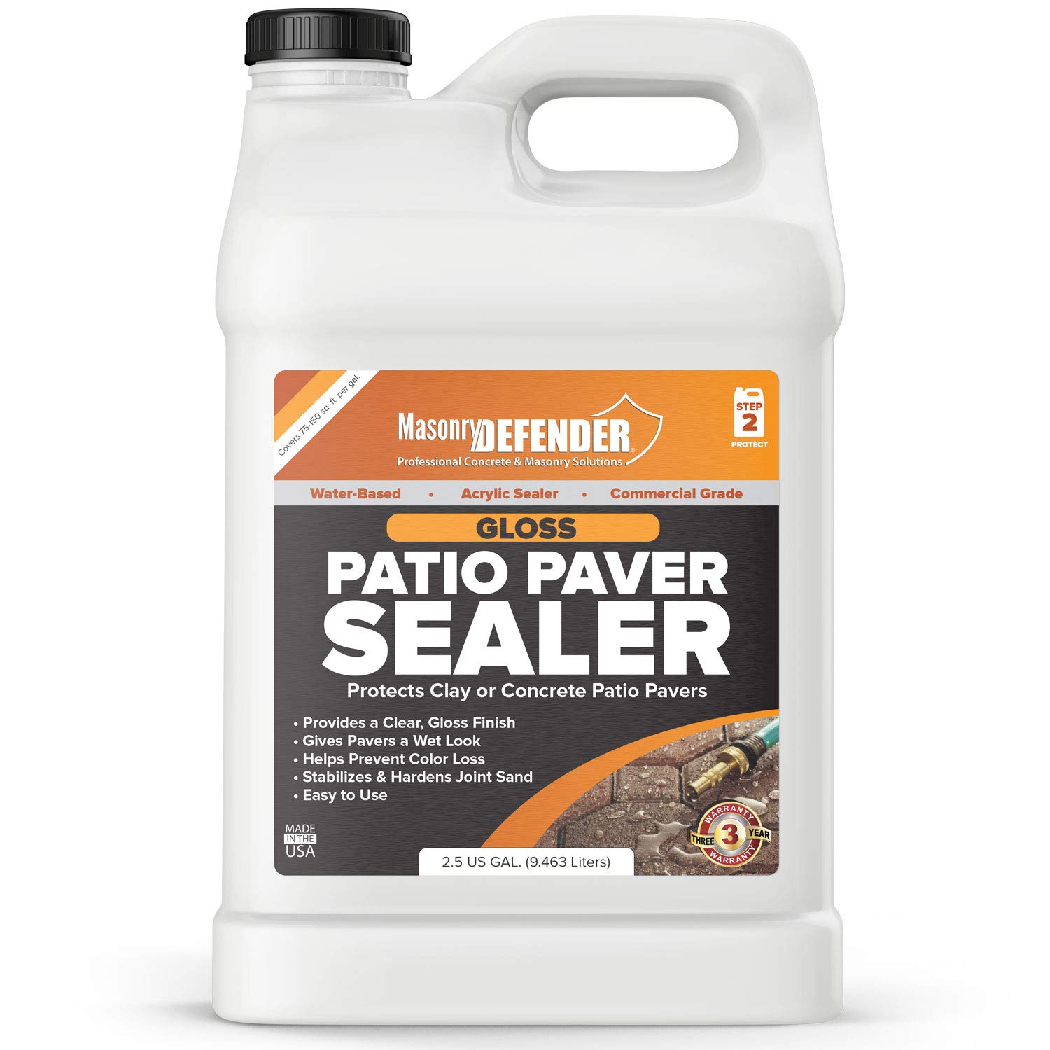 Glossy Wet Look Patio Paver Sealer 2.5 Gallon - Clear Water-Based Sealant for Natural Stone, Concrete & Brick - Enhances Color & Protects Against Weather, Stains - Perfect for Driveways, Walkways & Pool Decks