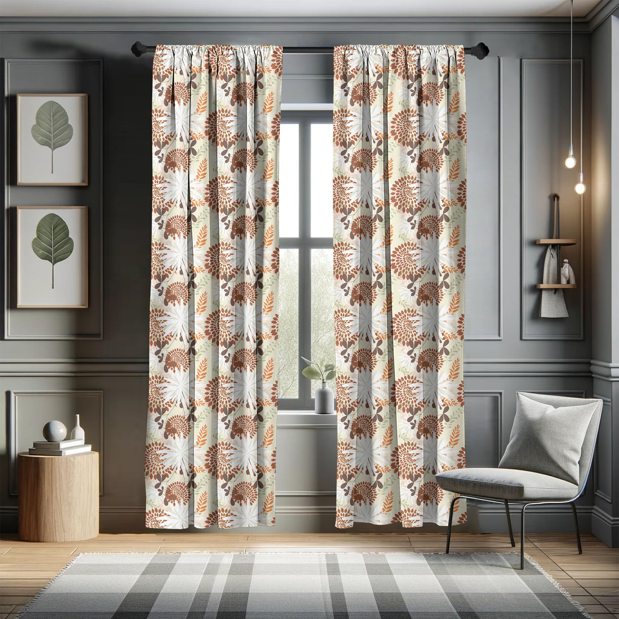 Ambesonne Floral Window Curtains - Spring Blossom Petals & Leaves Design - Lightweight 2-Panel Set with Rod Pocket - 28
