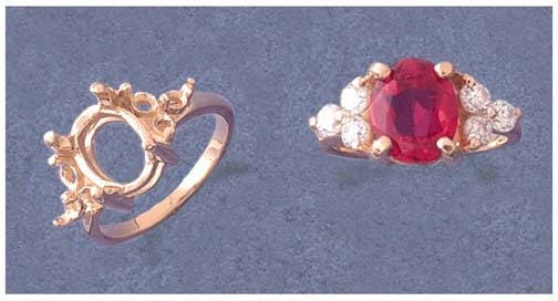 10x8 or 12x10 Oval Solid Sterling Silver/14kt Gold Ring Setting with 6 Accents - Size 7 (163667/143667) - Perfect for Engagement Rings, Wedding Bands & Jewelry Making