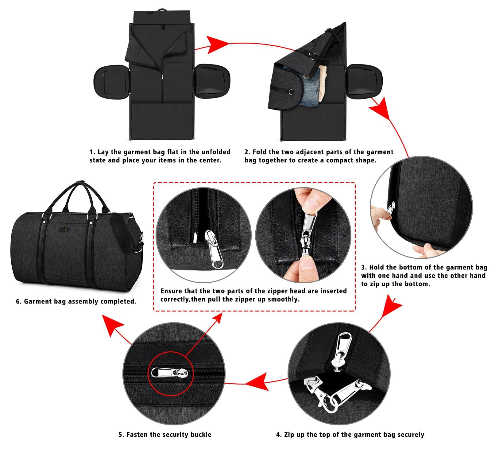 2-in-1 Convertible Travel Garment Duffle Bag Set for Men & Women - Carry On Hanging Suit Dress Clothes Bag with Detachable Crossbody Bag (4-Piece) - Perfect for Business Trips, Weekend Getaways & Gym Workouts