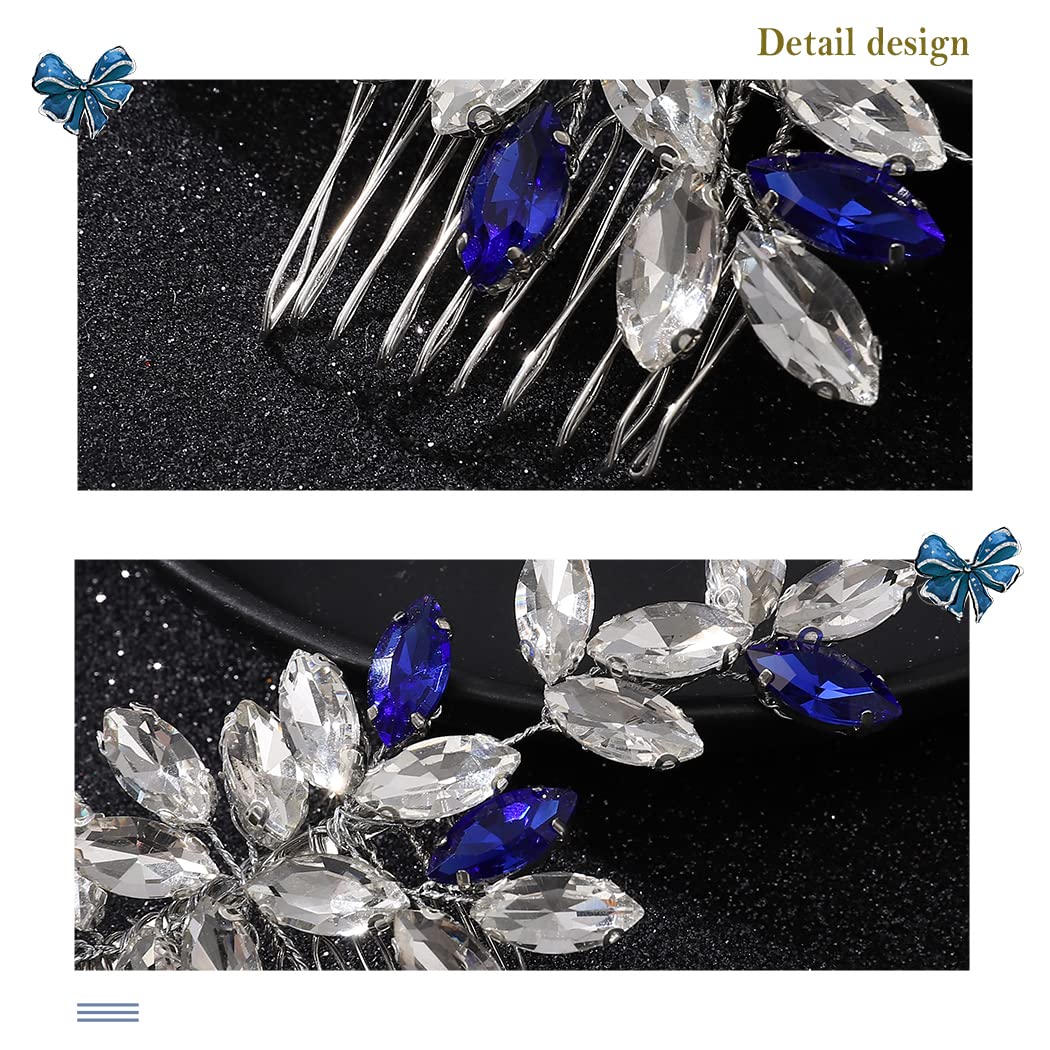 Latious Crystal Wedding Hair Comb - Blue Rhinestone Bridal Hair Clip with Silver Gem Hairpiece for Women & Girls | Perfect for Bridal Showers, Weddings, Prom & Special Occasions