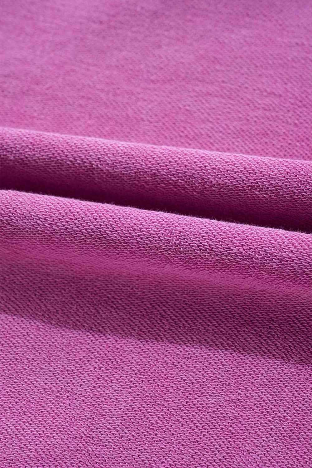 Bright Pink Solid Color Notched Neck Drop Shoulder Sweatshirt for Women - Cozy Oversized Pullover for Casual Wear, Street Style & Loungewear