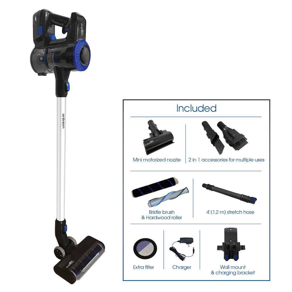 Airstream Cordless Stick Vacuum Cleaner - Lightweight & Powerful for Hardwood Floors, Carpets & Pet Hair - Perfect for Home & Office Cleaning