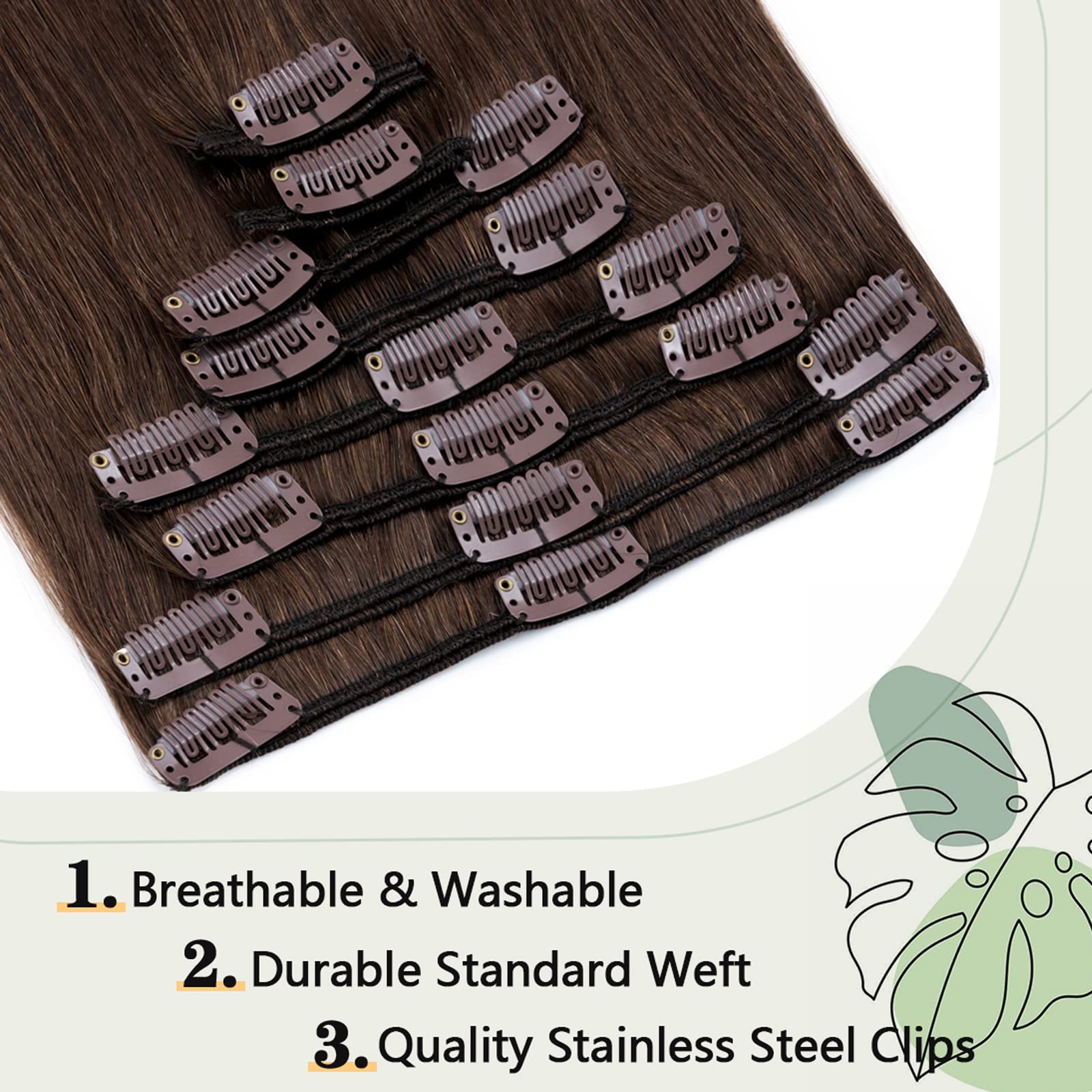 S-noilite Clip-in Human Hair Extensions - 8 Pieces, 18 Clips, 100% Real Human Hair, Silky Straight, 10