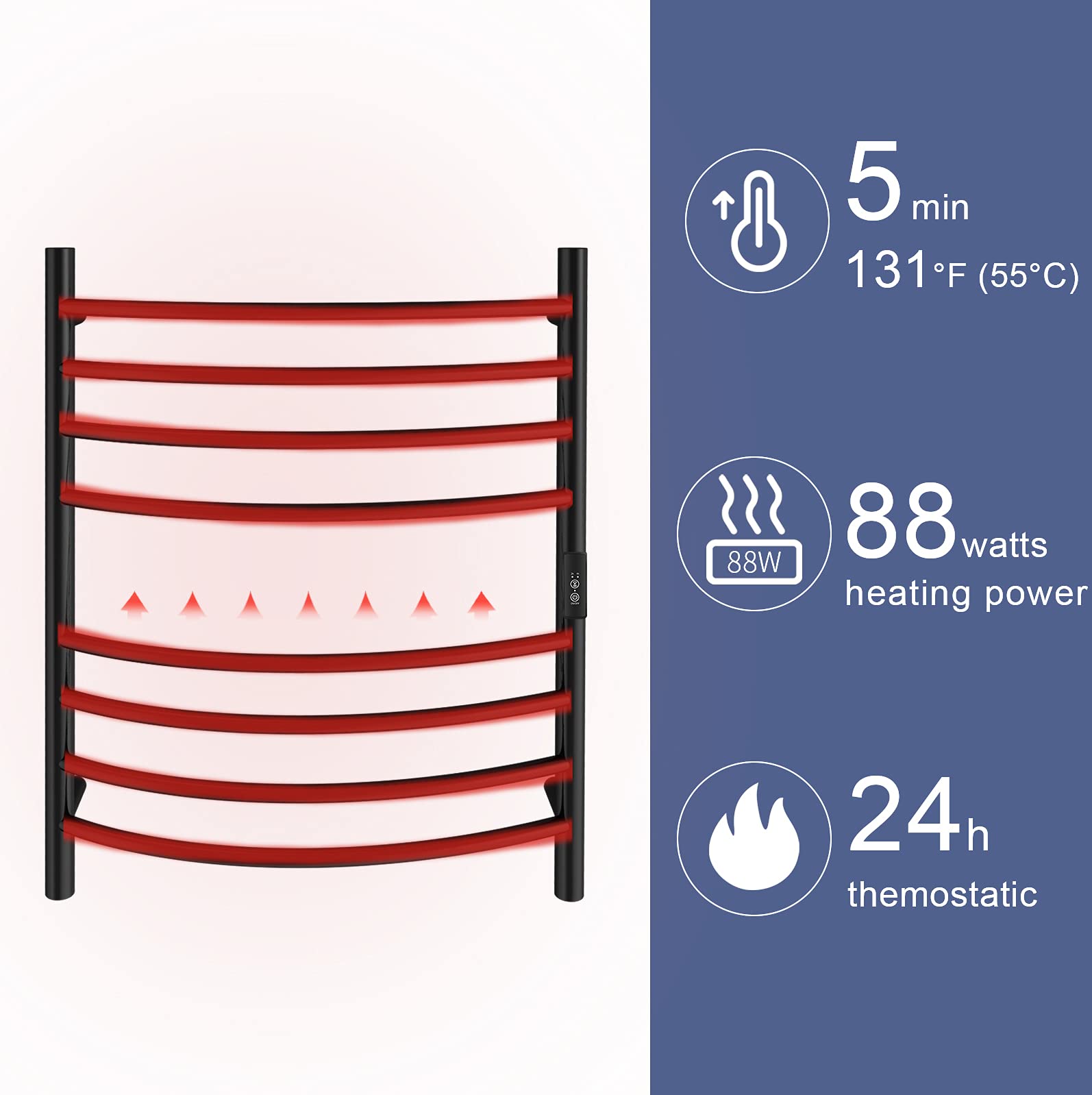 Electric Heated Towel Rack with Timer - Wall Mounted Bathroom Towel Warmer, Hardwired or Plug-in Options - Perfect for Spa-Like Luxury in Homes & Hotels