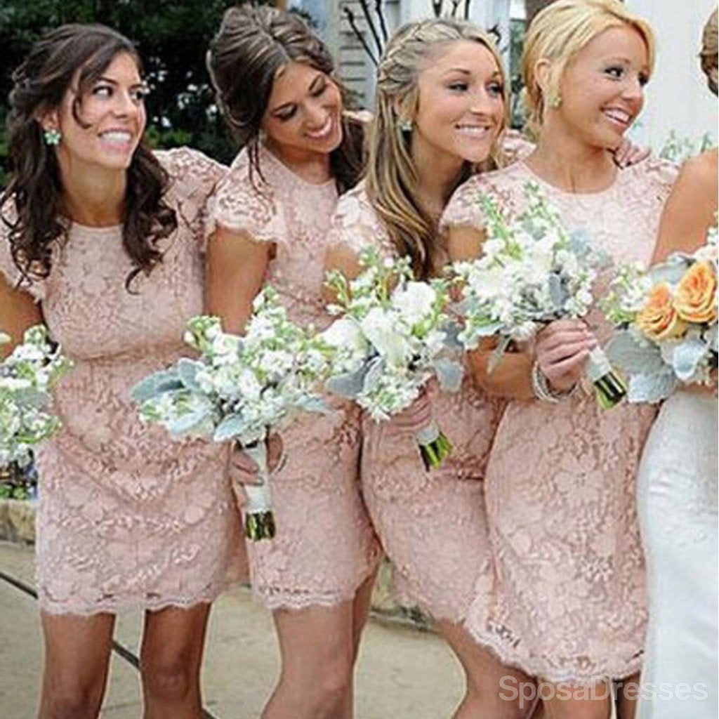 Elegant Blush Pink Cap Sleeve Open Back Bridesmaid Dress - Round Neck Formal Gown WG116 for Weddings, Parties & Special Occasions