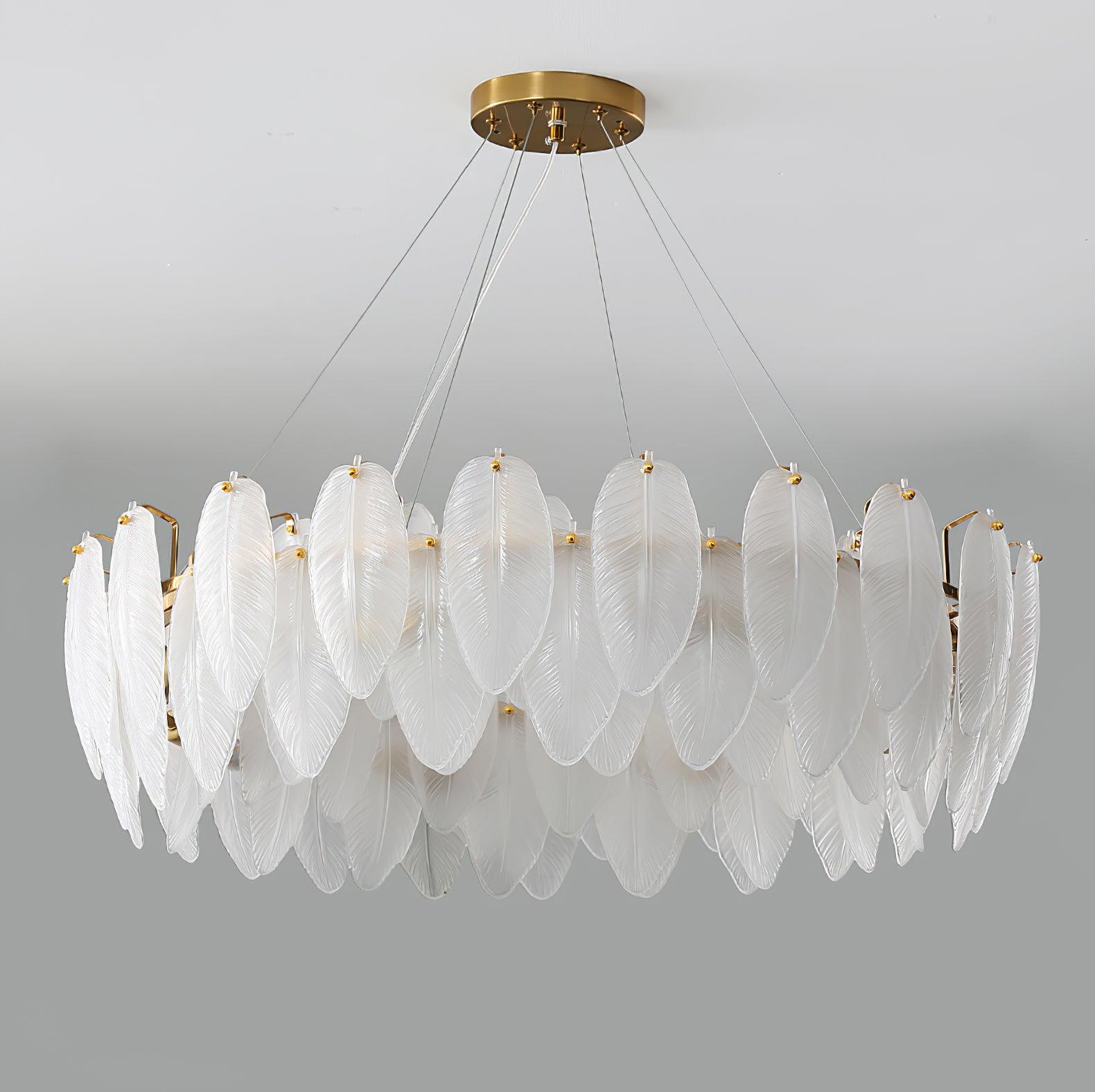 Elegant Glass Feather Chandelier - Modern Crystal Ceiling Light Fixture for Dining Room, Bedroom & Living Room Decor - Perfect for Home, Wedding & Event Lighting