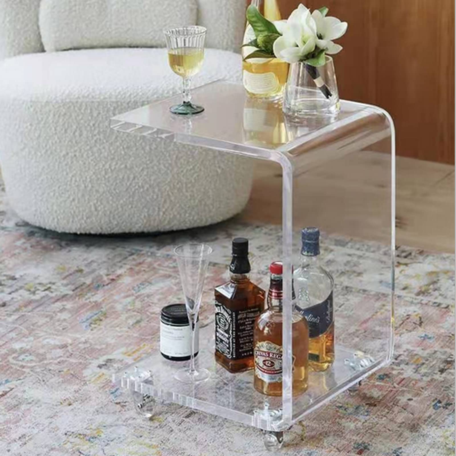 **DYRABREST Clear Acrylic Side Table with Wheels - Multifunctional Sofa Tray Table for Snacks, Drinks & Essentials - Perfect for Living Room, Bedroom & Office Use**