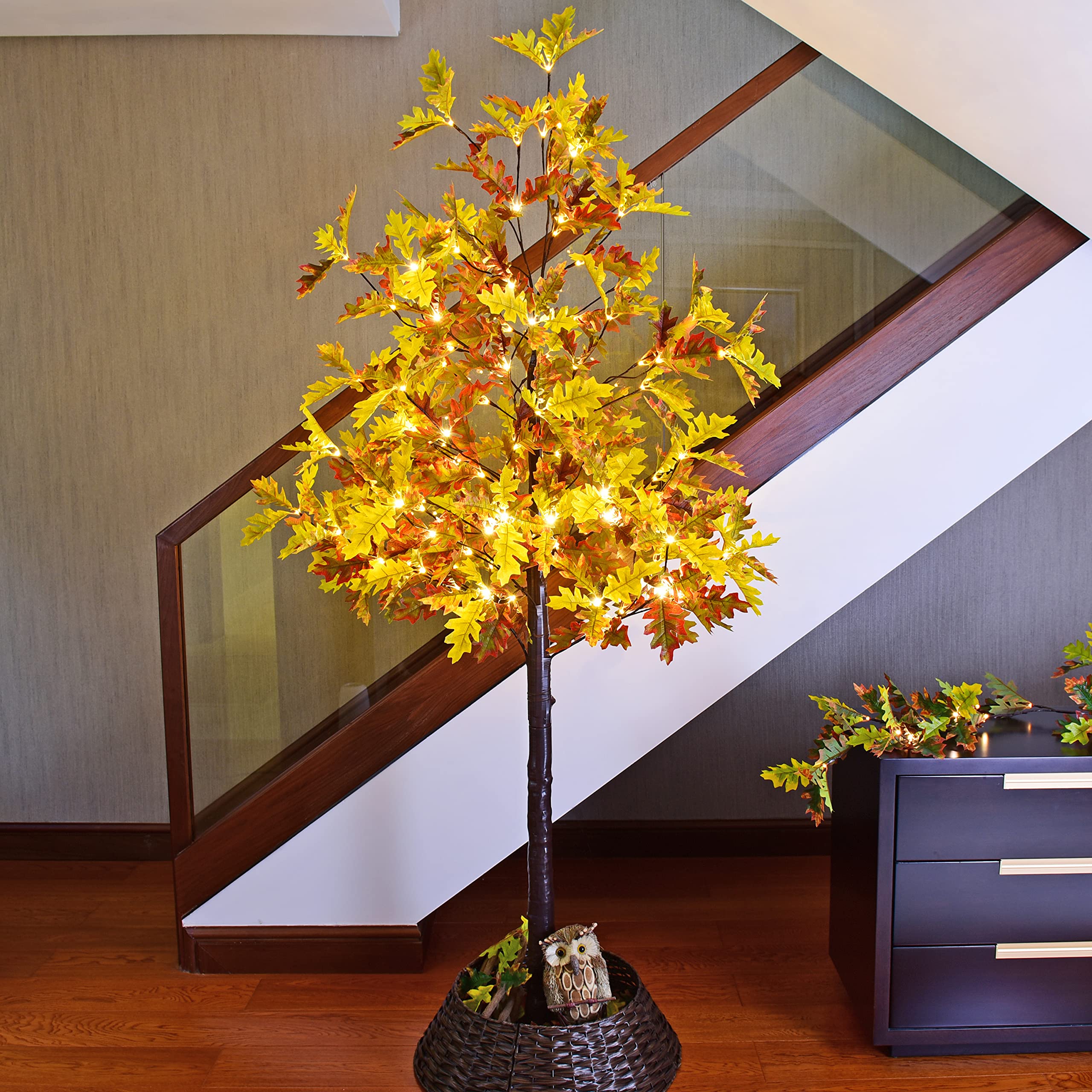 Lightshare 7FT LED Lighted Oak Tree - 144 Warm White Lights Artificial Greenery for Wedding, Holiday & Home Decor - Indoor/Outdoor Party Decoration for Christmas, Garden, Patio & Events