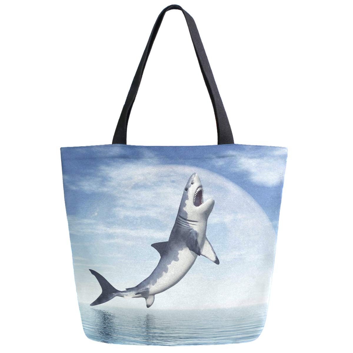 3D Magical Great White Shark Print Extra Large Canvas Tote Bag - Durable Reusable Grocery Shopping Bag for Beach, Travel, Gym & Daily Use | Eco-Friendly Carryall for Shopping, Work & Outdoor Activities