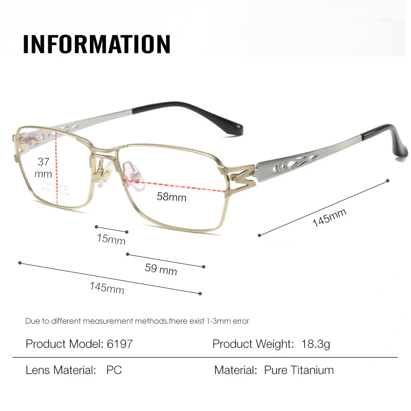 Aror Unisex Full Rim Square Double Bridge Titanium Eyeglasses 96197 - Lightweight Durable Glasses for Work, Reading & Fashion