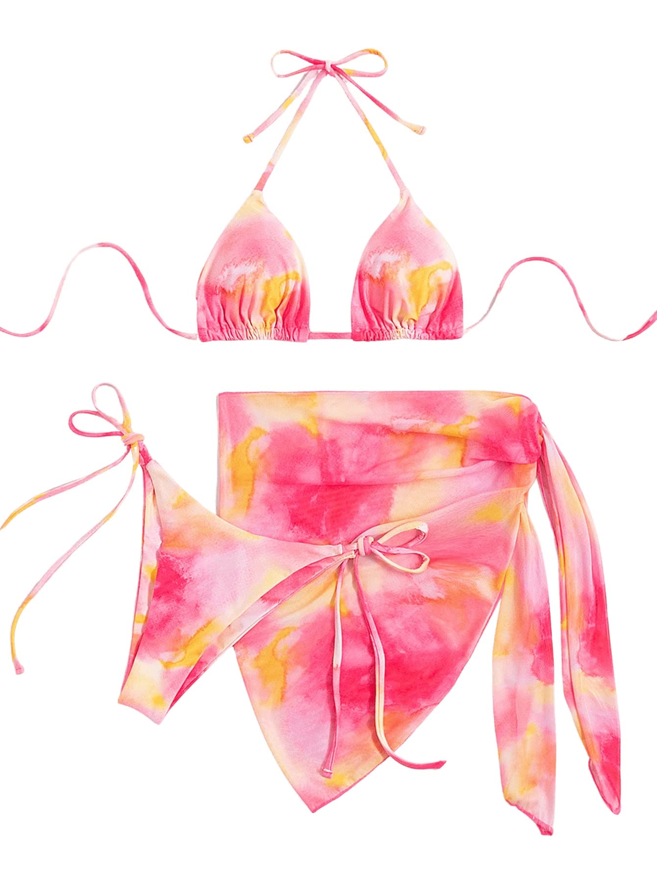 Verdusa Women's 3 Piece Bathing Suit Set - Triangle Bikini & Cover Up Skirt | Swimwear for Beach, Pool & Vacation | Sexy Summer Swimsuits for Women