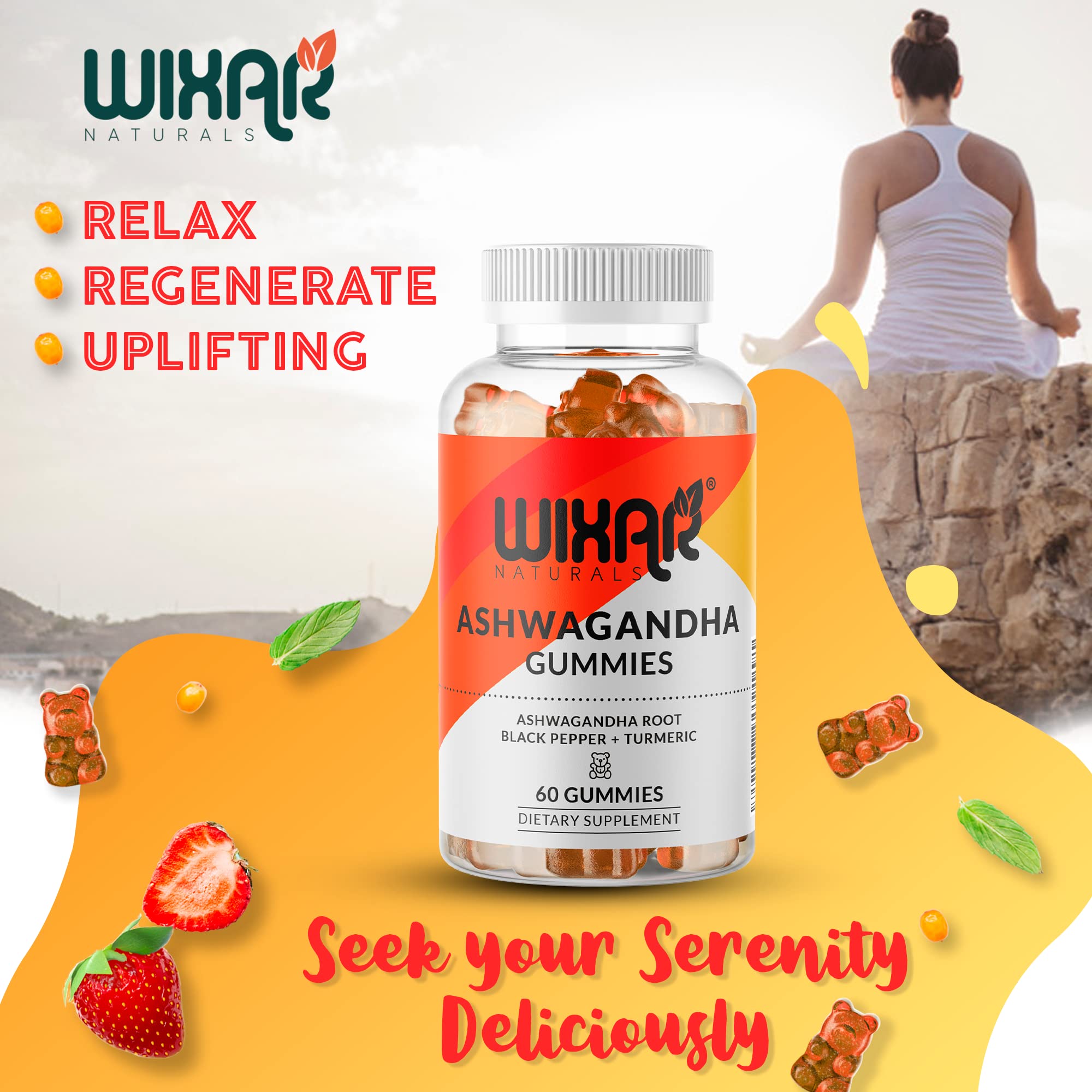 Ashwagandha Gummies with Turmeric & Black Pepper Extract - Natural Herbal Supplement for Stress Relief & Immune Support - 60 Vegan Gummies - Perfect for Daily Wellness & Anxiety Management