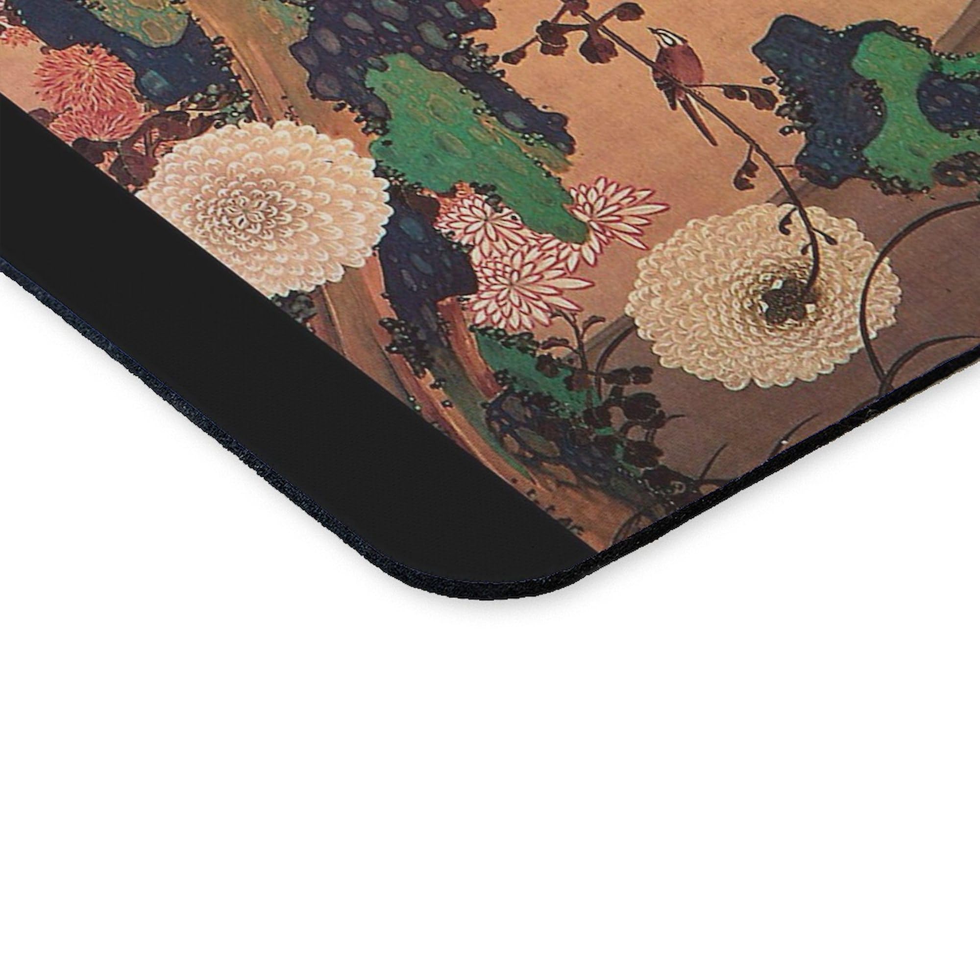 Vintage Japanese Chrysanthemum Flowers Painting Mouse Pad - Non-Slip Rubber Gaming Mousepad for PC, Laptop, Office & Home Use