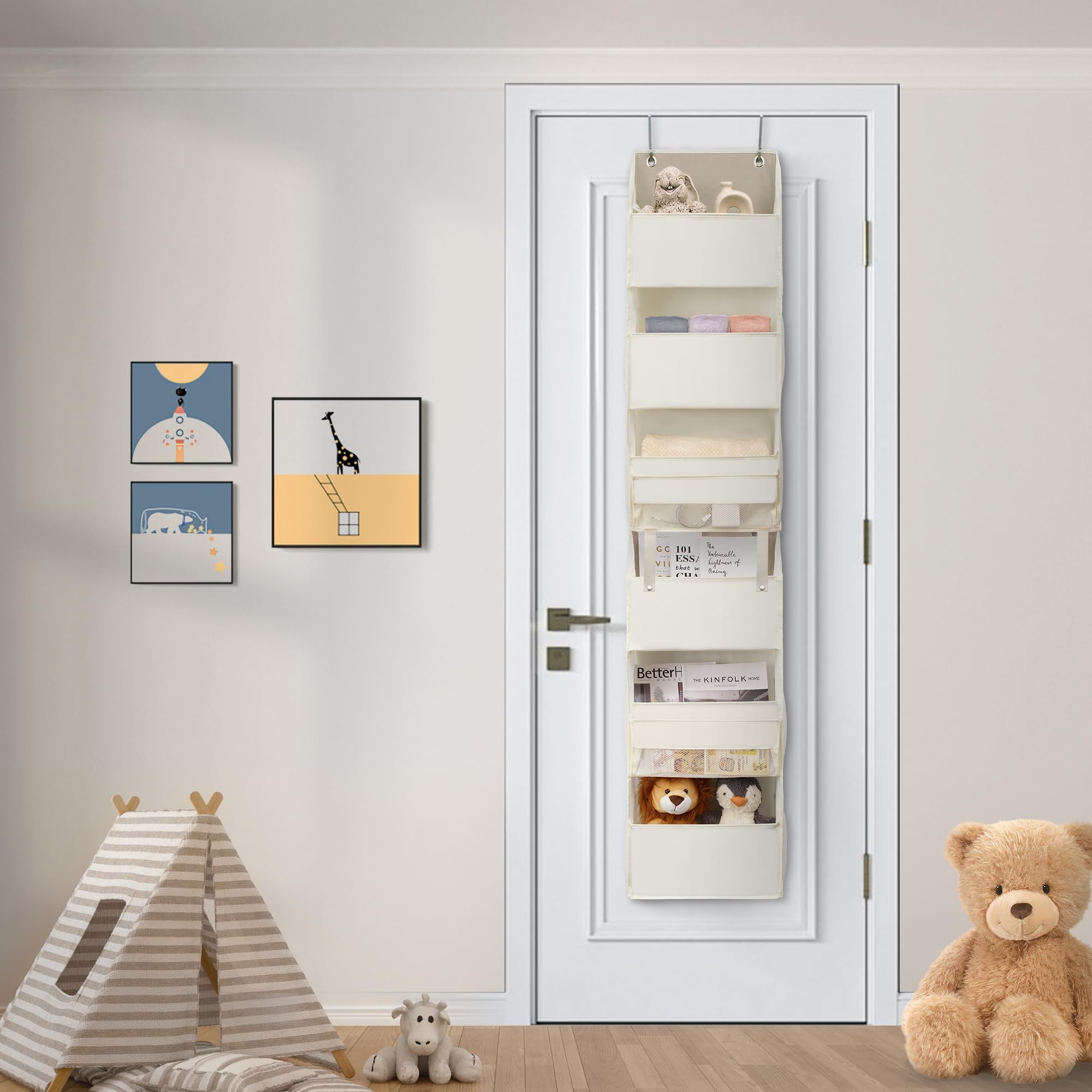 GRANNY SAYS 6-Shelf Over The Door Organizer - Space Saving Hanging Storage for Closet, Bedroom & Bathroom | Beige Fabric Door Hanger for Shoes, Toys, Towels & Accessories | Perfect for Small Space Organization