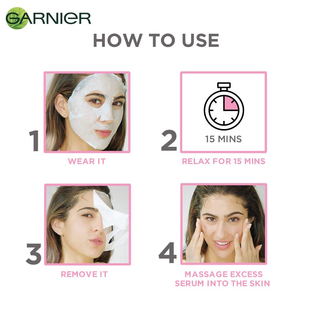 Garnier Sakura White Water Glow Serum Sheet Mask - Brightening & Hydrating Facial Mask for Women, 28g - Perfect for Daily Skincare & Glowing Skin Routine