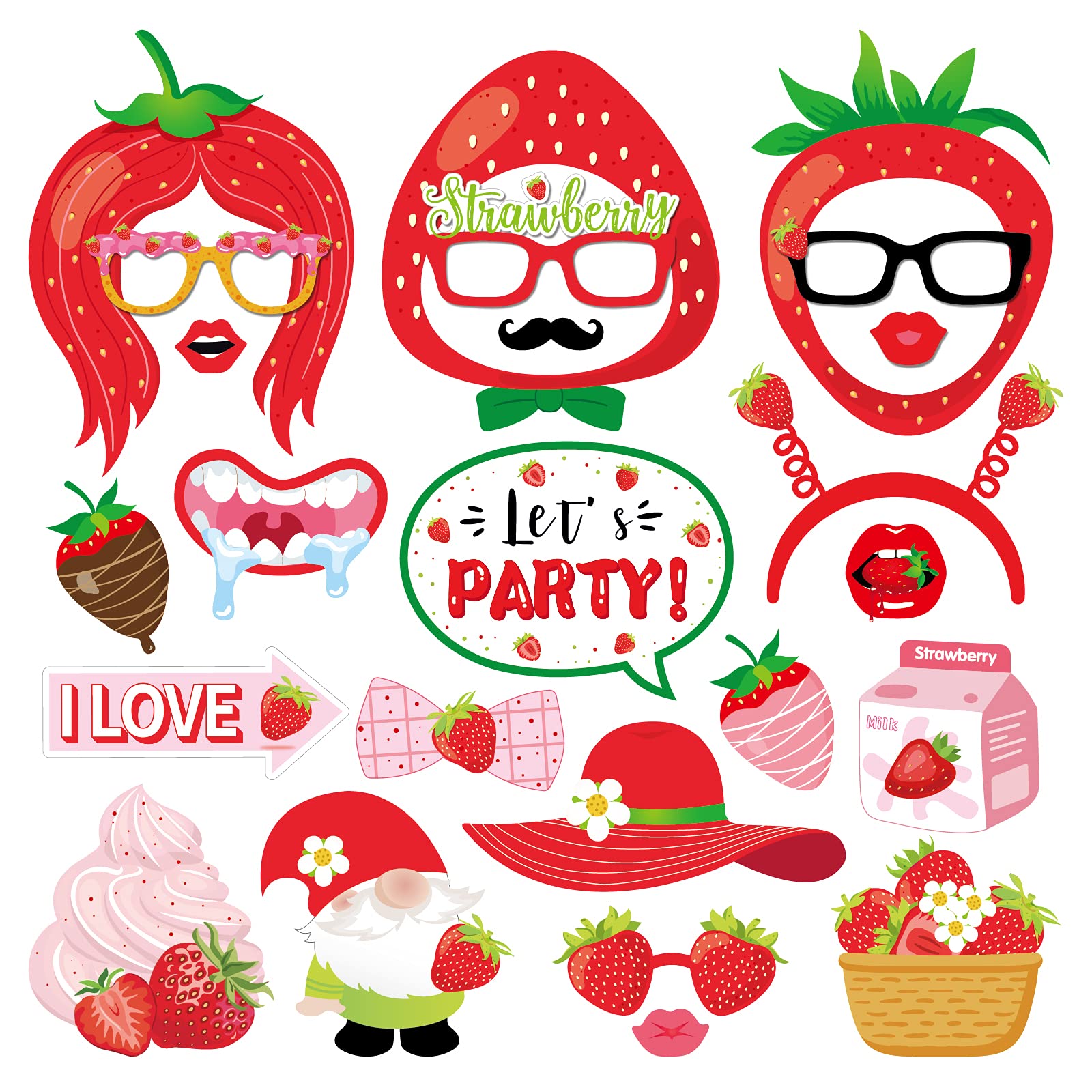 25Pcs Strawberry Photo Booth Props Kit - Sweet Berry Party Selfie Sticks for Kids & Girls | Strawberry Birthday Party Supplies, Baby Shower Favors, Summer Fruits Theme Decor | Perfect for Instagram Photos, TikTok Videos and Themed Celebrations