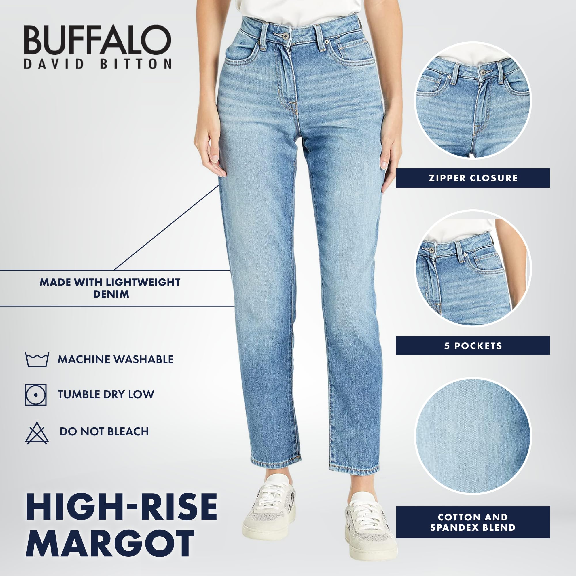 Buffalo David Bitton Women's Margot High Waisted Mom Jeans - Vintage Style Stretch Denim for Casual Wear & Everyday Comfort