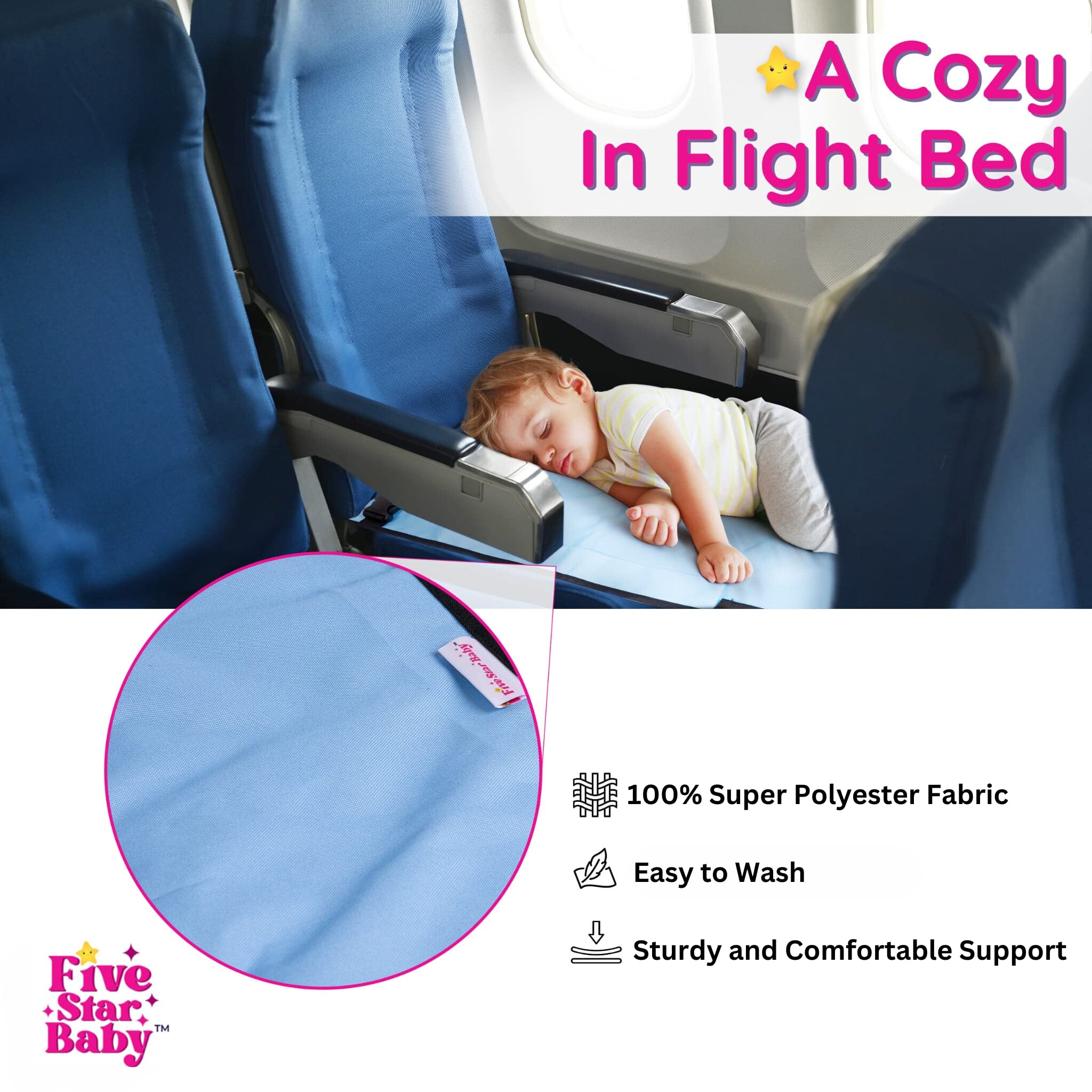Premium Toddler Airplane Travel Bed - Kids Inflatable Airplane Seat Extender & Comfortable Travel Essential for Long Flights | Blue | Perfect for Family Vacations & Overnight Flights