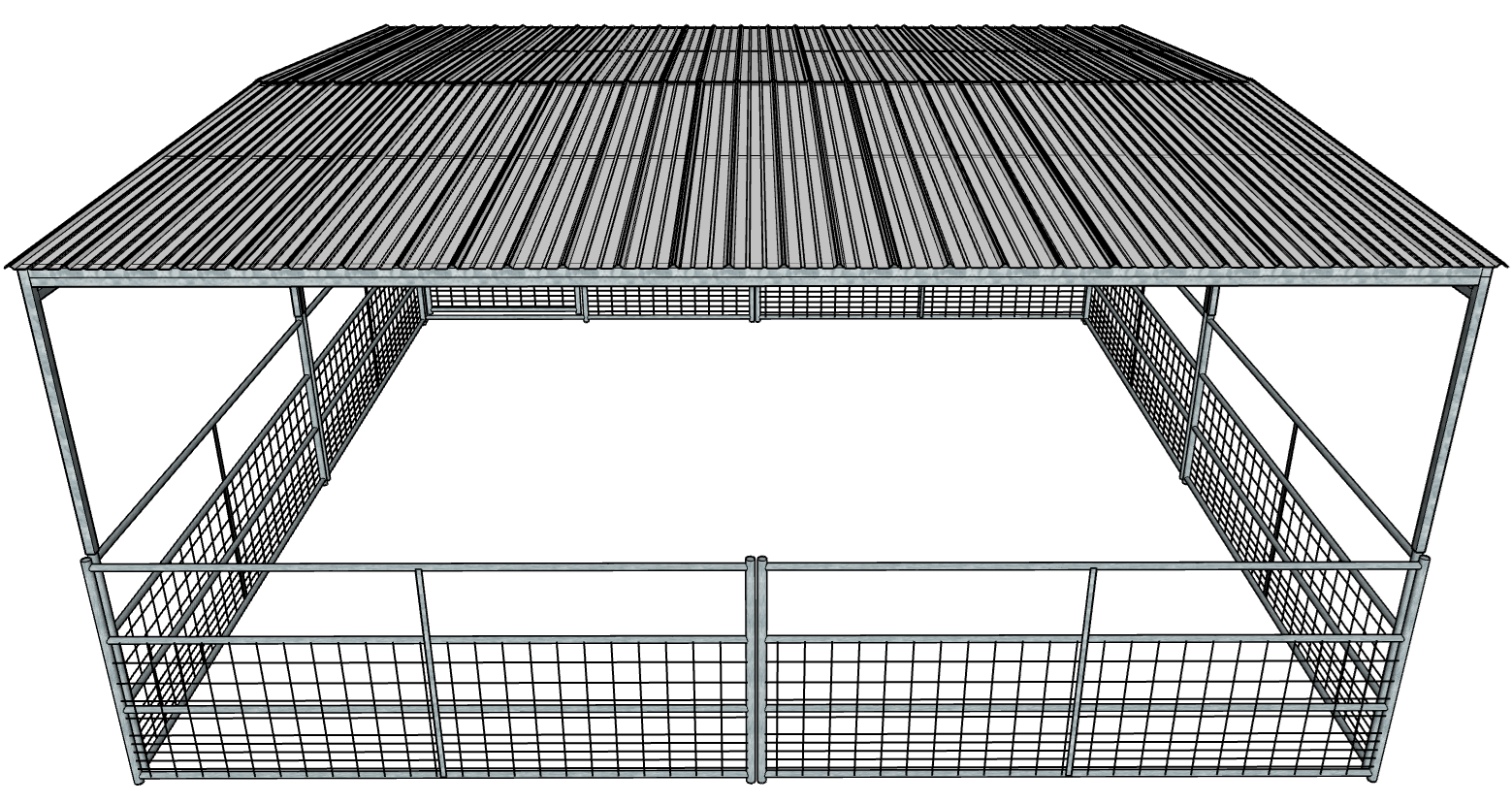 20x20 Ft Galvanized Horse Stall Kit with 4 Rails & Mesh Panels - Full Roof Cover for Stable, Barn & Pasture Shelter - Durable Outdoor Equine Enclosure
