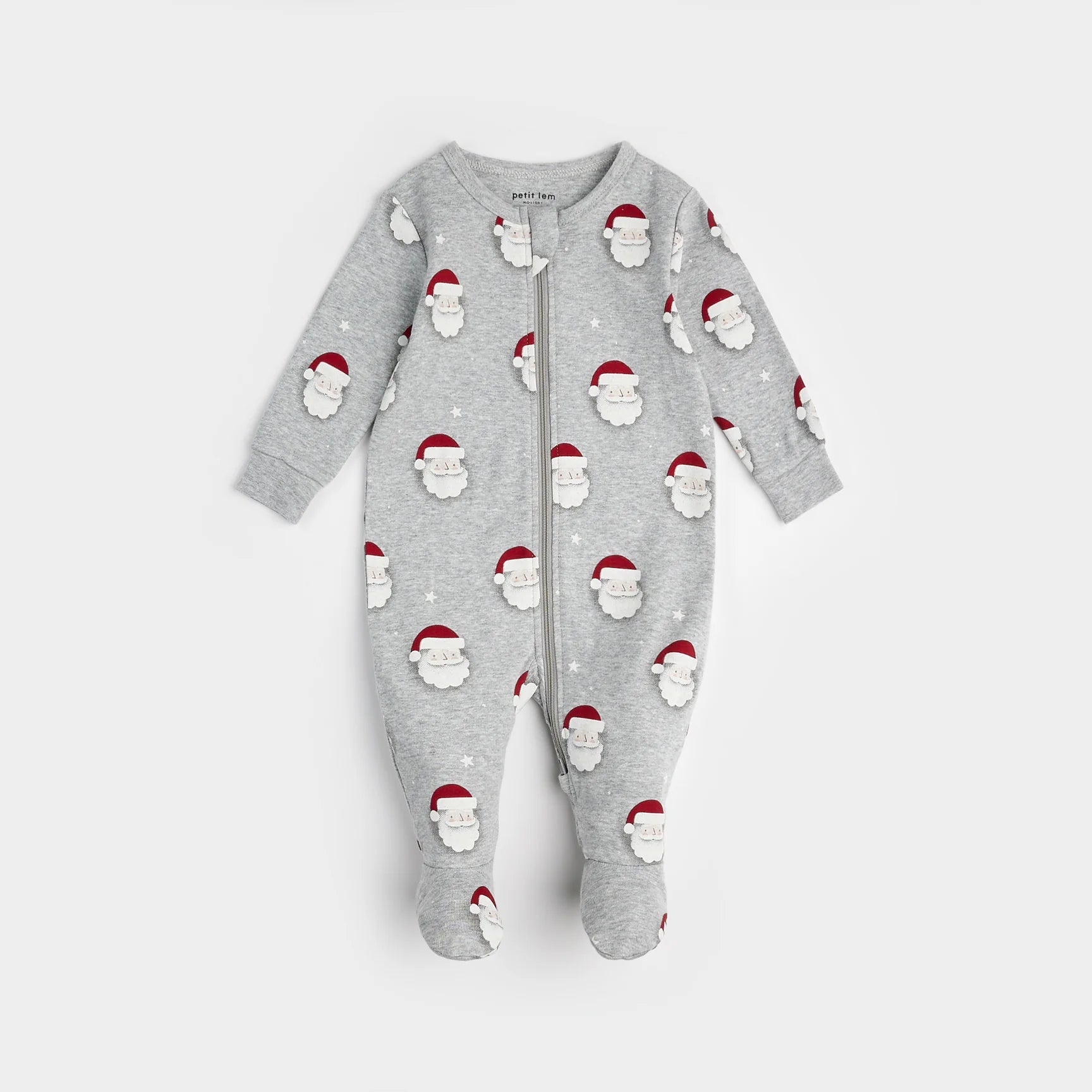 Santa Print Heather Grey Baby Sleeper - Soft & Cozy Christmas Pajamas for Newborns & Toddlers - Perfect for Holiday Photos & Family Gatherings