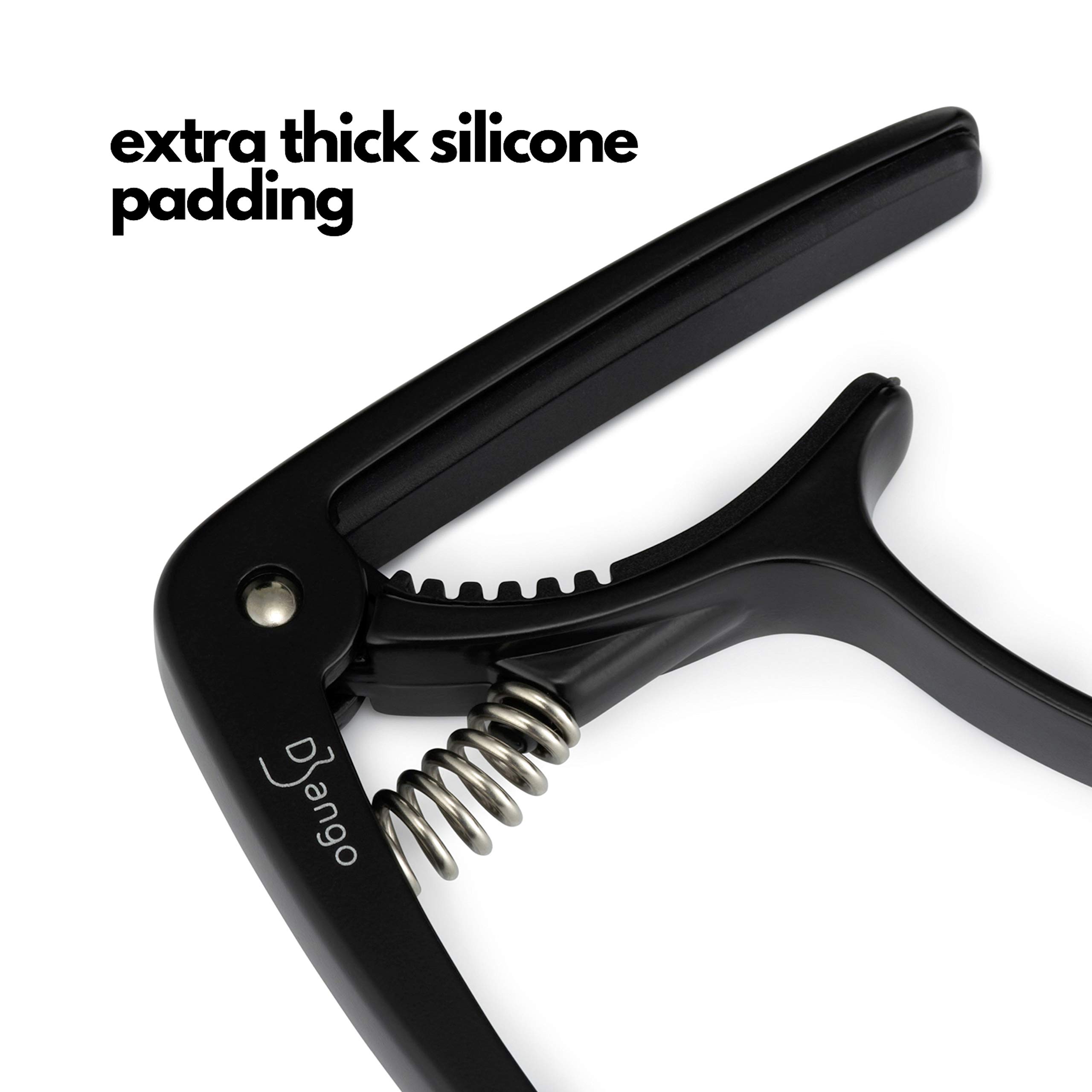 Django Guitar Capo by Pick Geek - Premium Quick-Release Capo for Acoustic, Electric, Ukulele & Classical Guitars - Black with Extra Padding & Peg Puller - Perfect for String Changing & Neck Protection - Ideal for Live Performances, Studio Recording & Practice Sessions