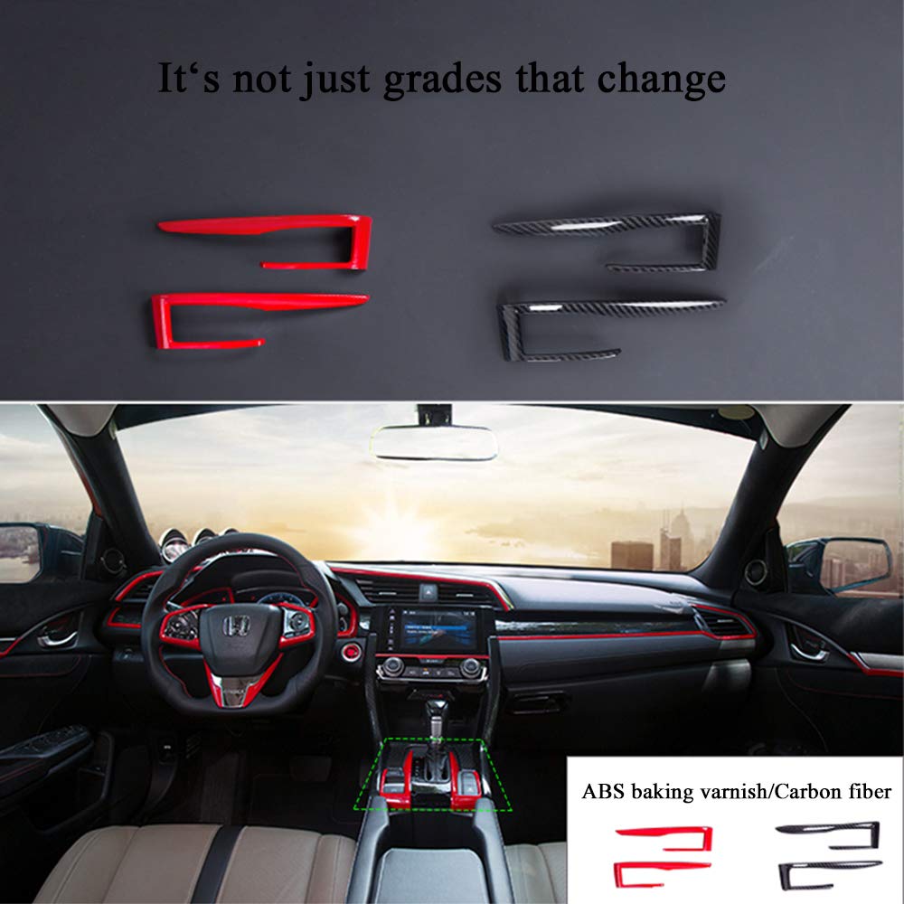 Carbon Fiber & ABS Plastic Gear Shift Panel Trim Cover for 2016-2021 Honda Civic 10th Gen Automatic Transmission - Red Interior Accessory (Perfect for Car Customization & Style Upgrade)
