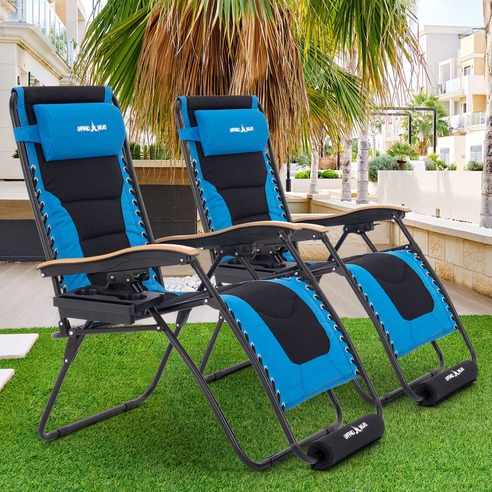 UDPATIO Zero Gravity Chair Set of 2 - XL 30In Oversized Outdoor Recliners with Cup Holder, Footrest & Padded Headrest - Heavy Duty 500lbs Capacity - Perfect for Patio, Poolside, Beach & Backyard Relaxation