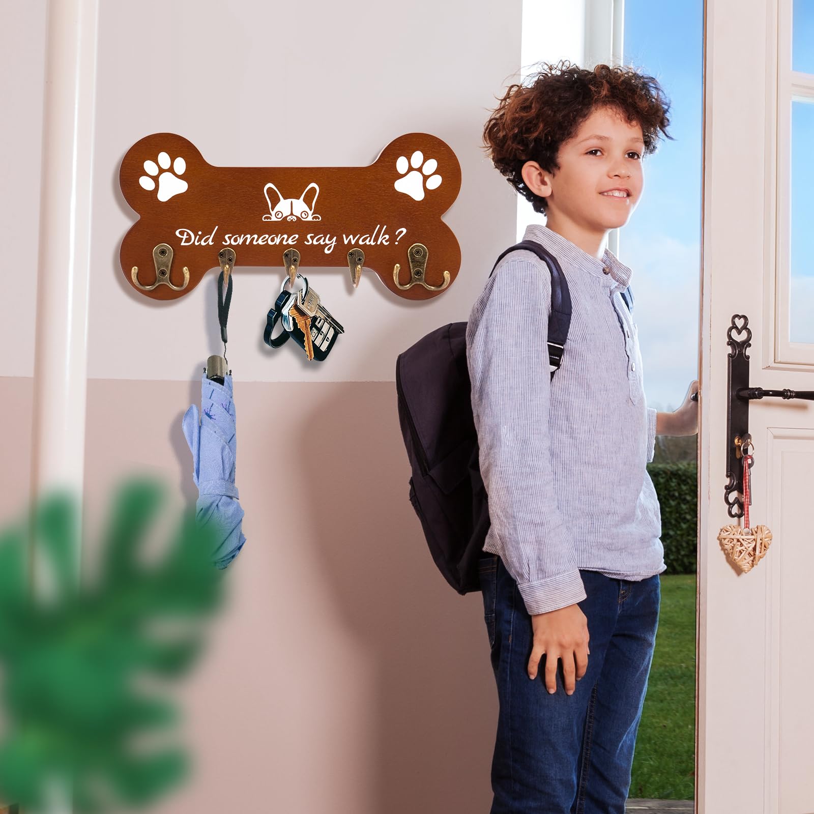 Wall Mounted Bone Shaped Dog Leash Holder - 5 Hook Coat Rack for Entryway, Door & Bedroom Organization - Durable Dog Accessories for Pet Lovers (11.8