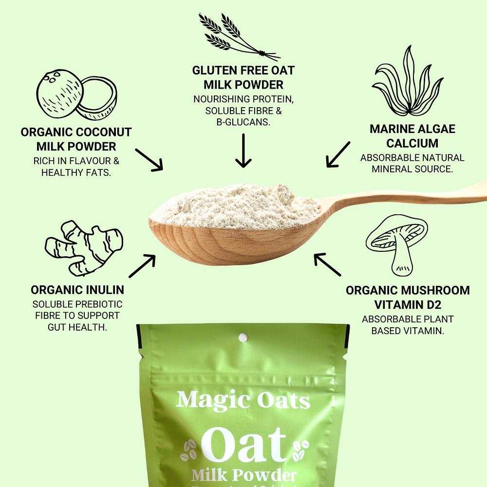 Organic Unsweetened Oat Milk Powder - Vegan, Dairy-Free, Gluten-Free | Perfect for Coffee, Smoothies & Baking | 100% Natural Plant-Based Milk Alternative