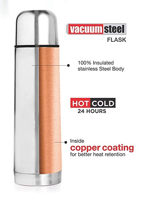 ATIPRIYA 1000ml Stainless Steel Insulated Water Bottle with Flip Lid - 12 Hours Hot & Cold Retention - Leakproof Travel Thermos for Gym, Hiking, Office (Silver, Pack of 1)