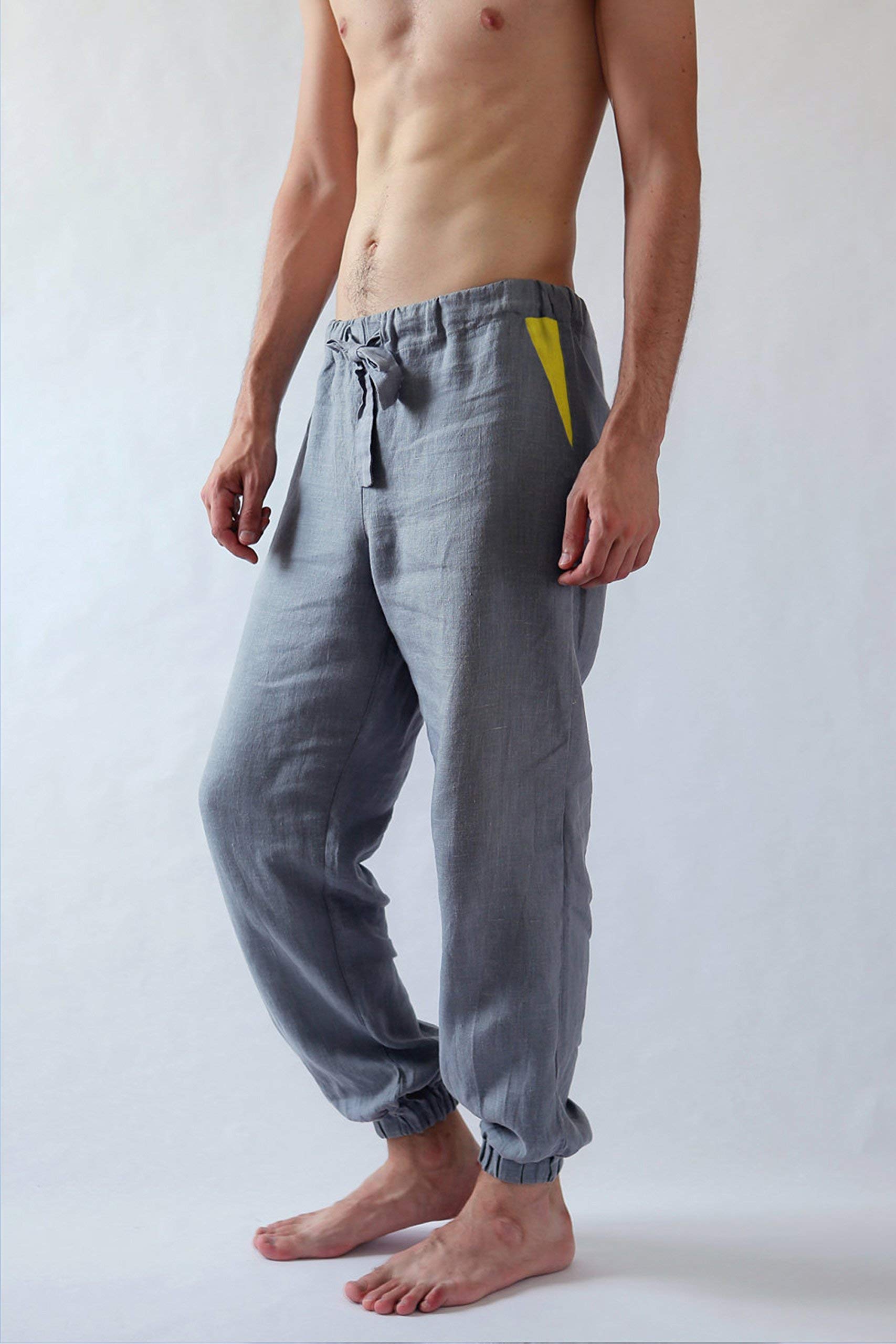 Natural 100% Linen Men's Trousers - Stylish Beach & Workout Pants for Men, Perfect Gift for Him, Ideal for Casual Wear, Travel, and Summer Outings