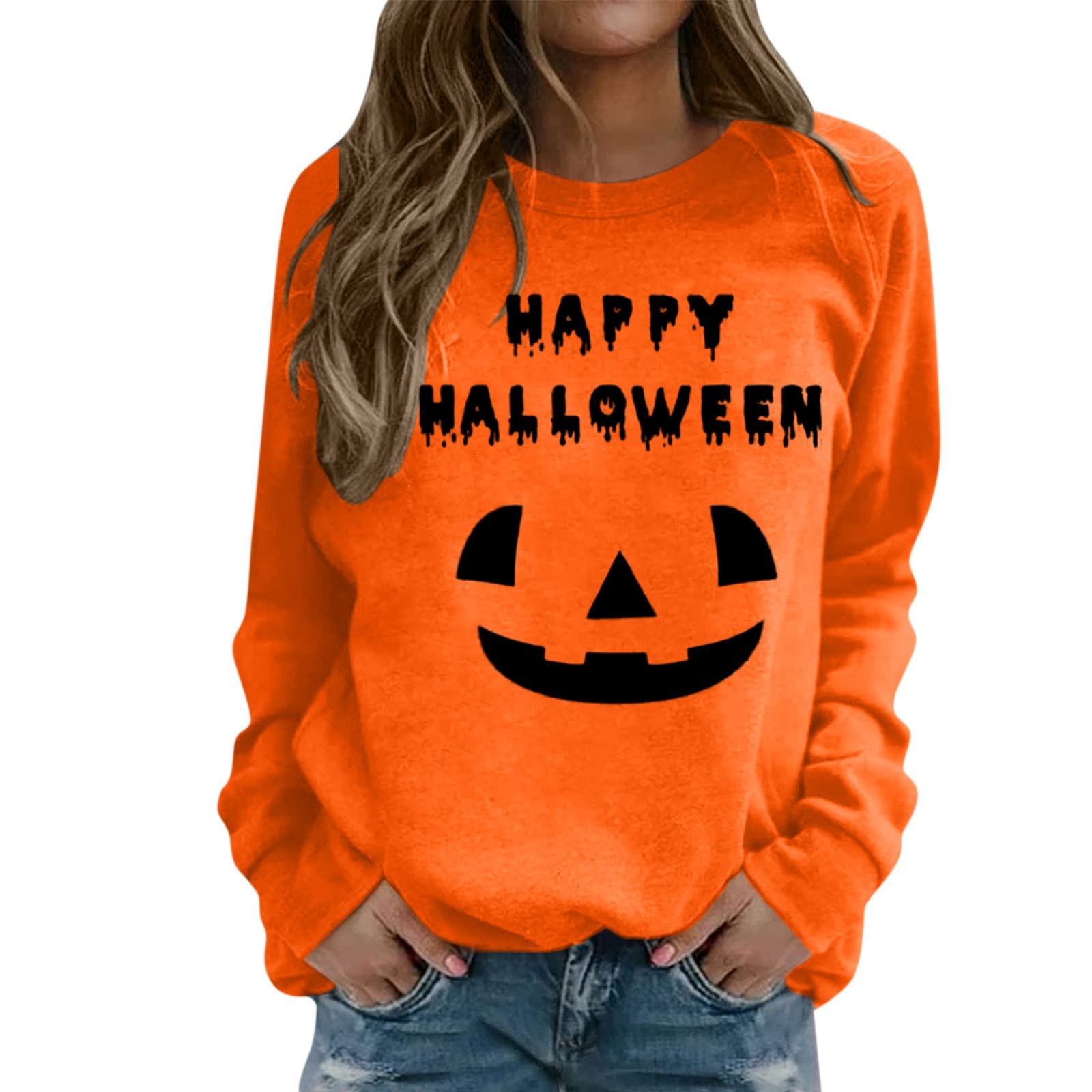 Stylish Halloween Shirts for Women - Casual Loose Fit Long Sleeve Crewneck Pullover Sweatshirt Tops | Perfect for Halloween Parties, Costume Events & Fall Fashion