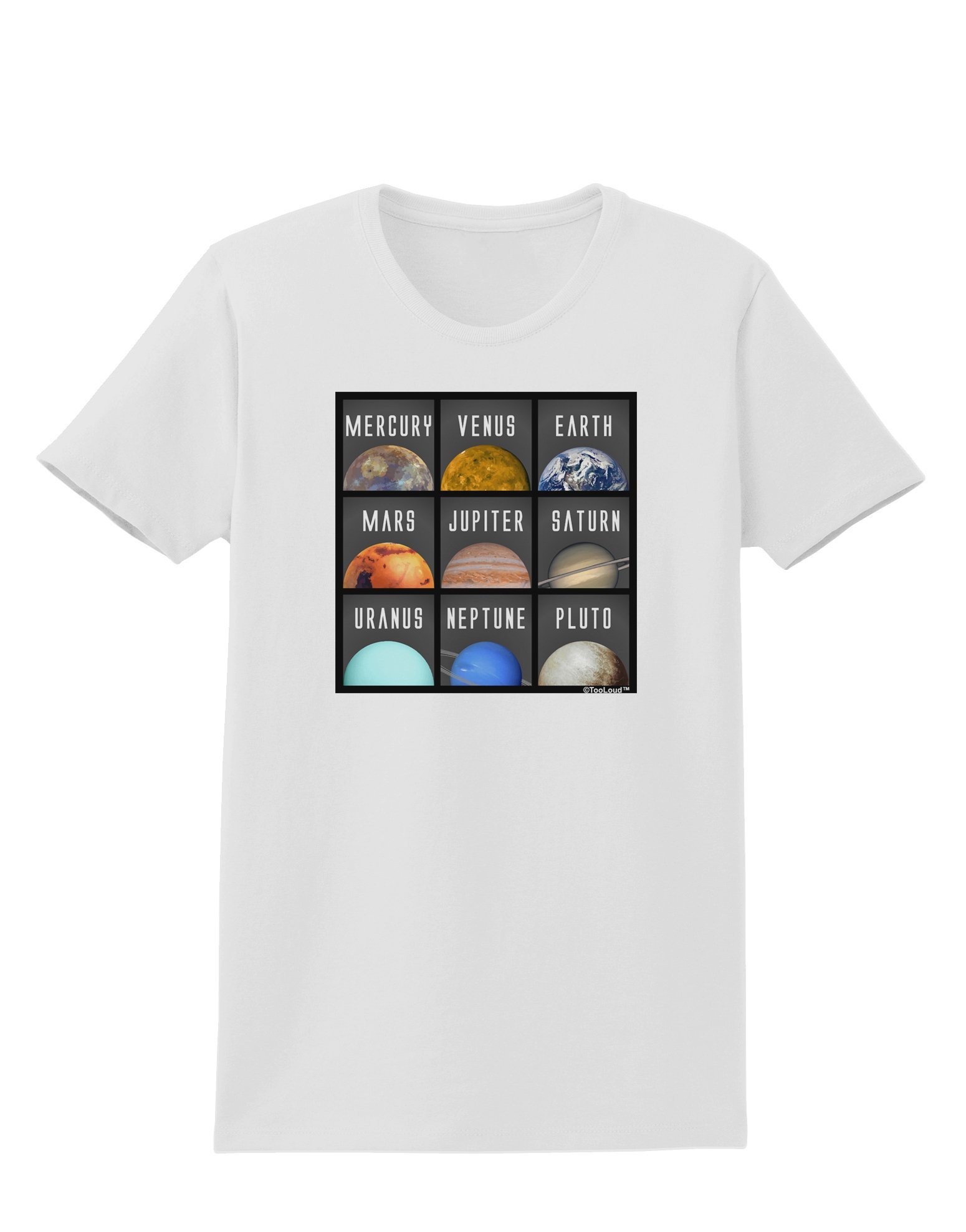 TooLoud Solar System Squares Women's T-Shirt - Space Astronomy Graphic Tee for Women - Perfect for Science Lovers, Classroom, and Casual Wear