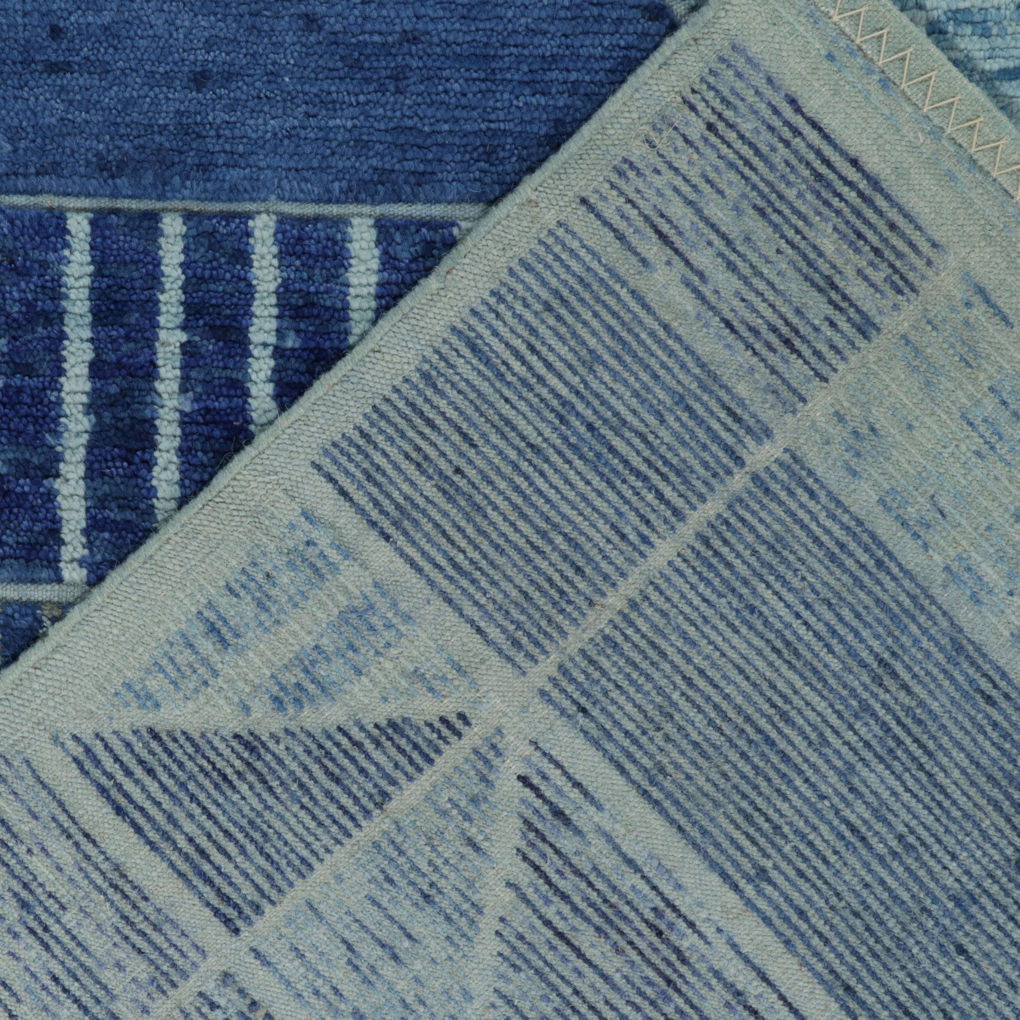 Blue Modern Wool Rug 9'10 x 12'4 - Soft & Durable Area Rug for Living Room, Bedroom or Office Decor