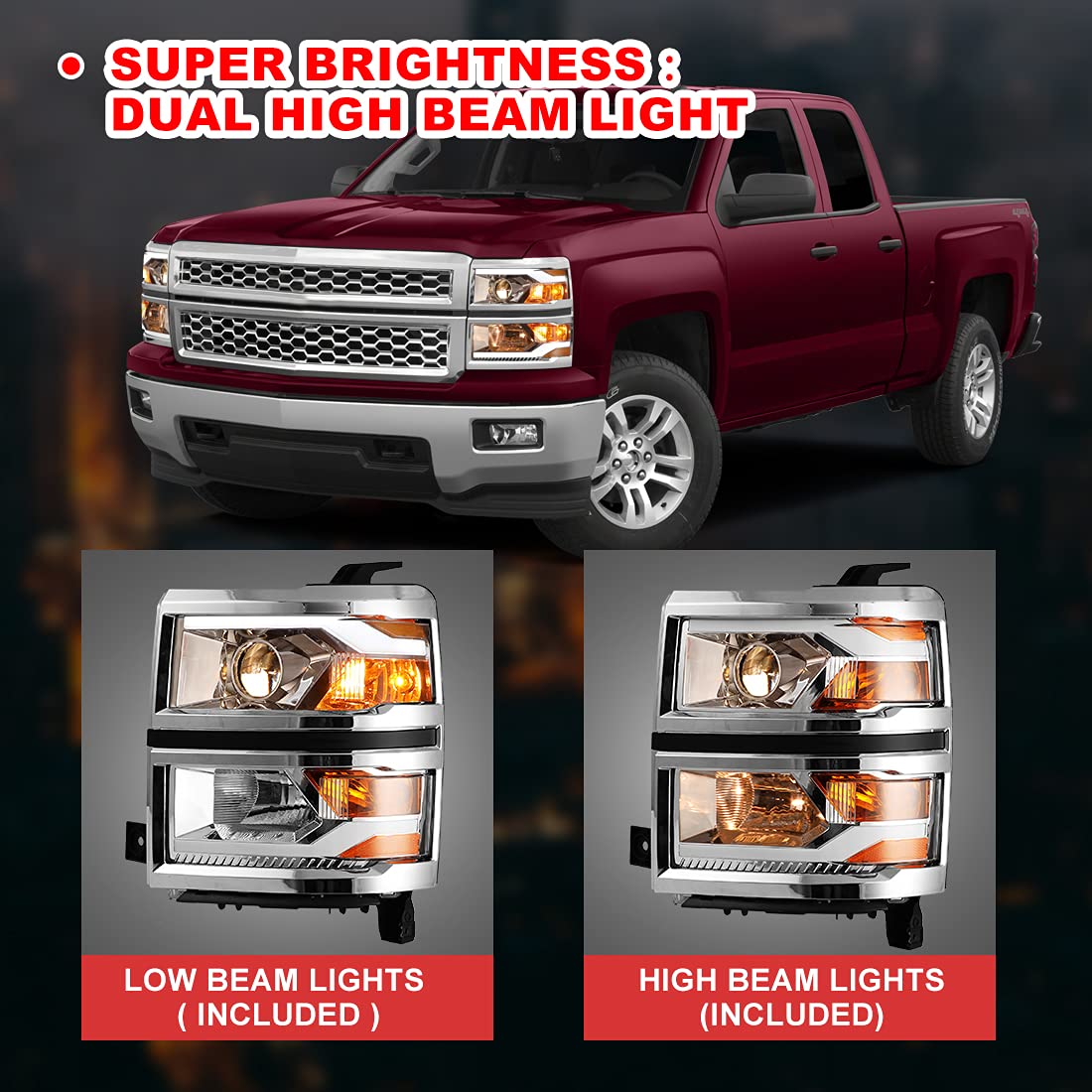 Winjet LED DRL Bar Projector Headlights Compatible with 2014-2015 Chevrolet Silverado 1500 - Upgrade Your Truck Lighting for Night Driving & Off-Road Adventures