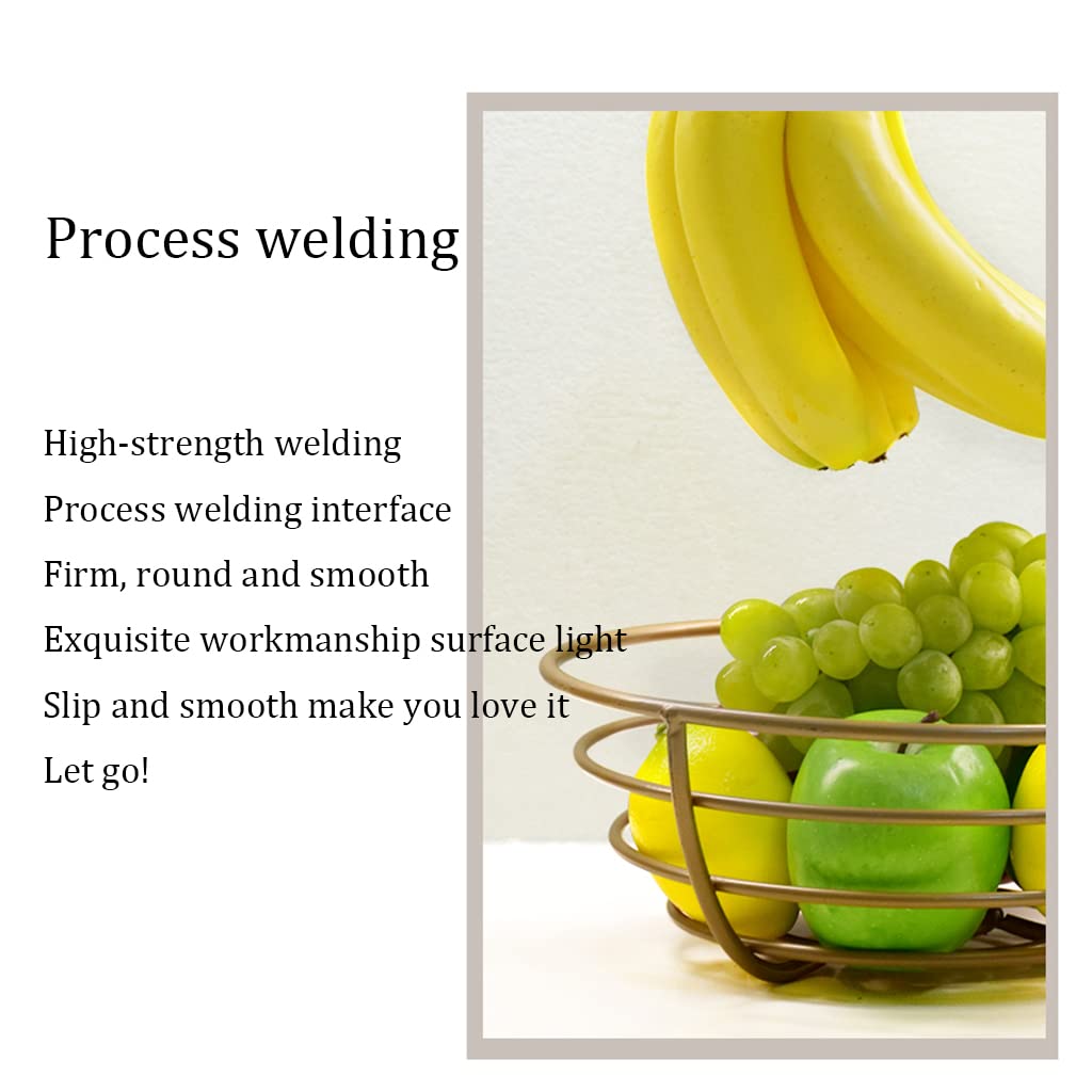 Large Wrought Iron Double Layer Fruit Basket with Banana Hanger - High Capacity Drainable Fruit Bowl for Kitchen, Dining Room & Living Room - Perfect for Organizing Snacks, Fruits & Home Decor