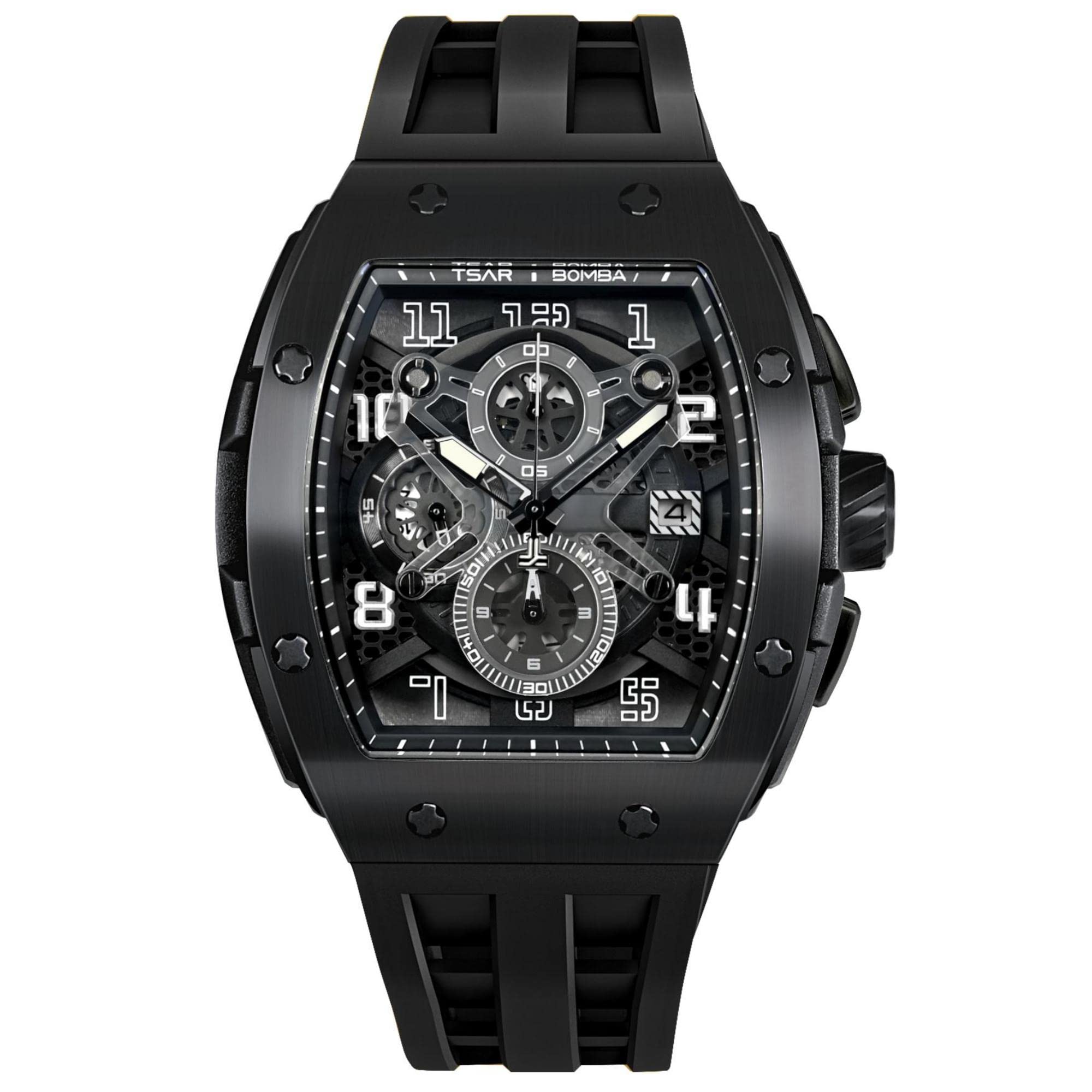 TSAR BOMBA Men's Luxury Watch - 50M Waterproof, Japanese Quartz, Black Silicone Band - Perfect for Business & Outdoor