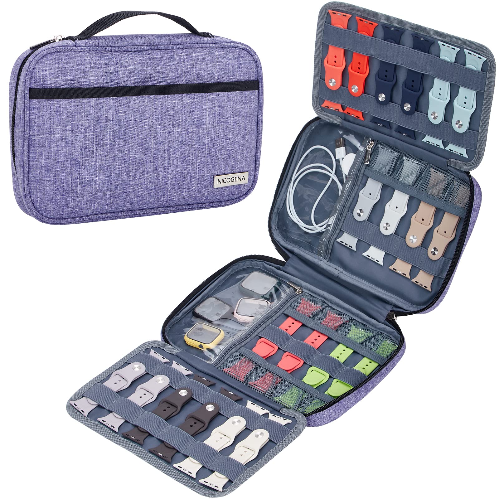 NICOGENA 32 Watch Bands Carrying Case - Travel Organizer Storage Pouch for Apple Watch Bands & Accessories (Purple) | Perfect for Travel, Gym & Watch Collection Organization