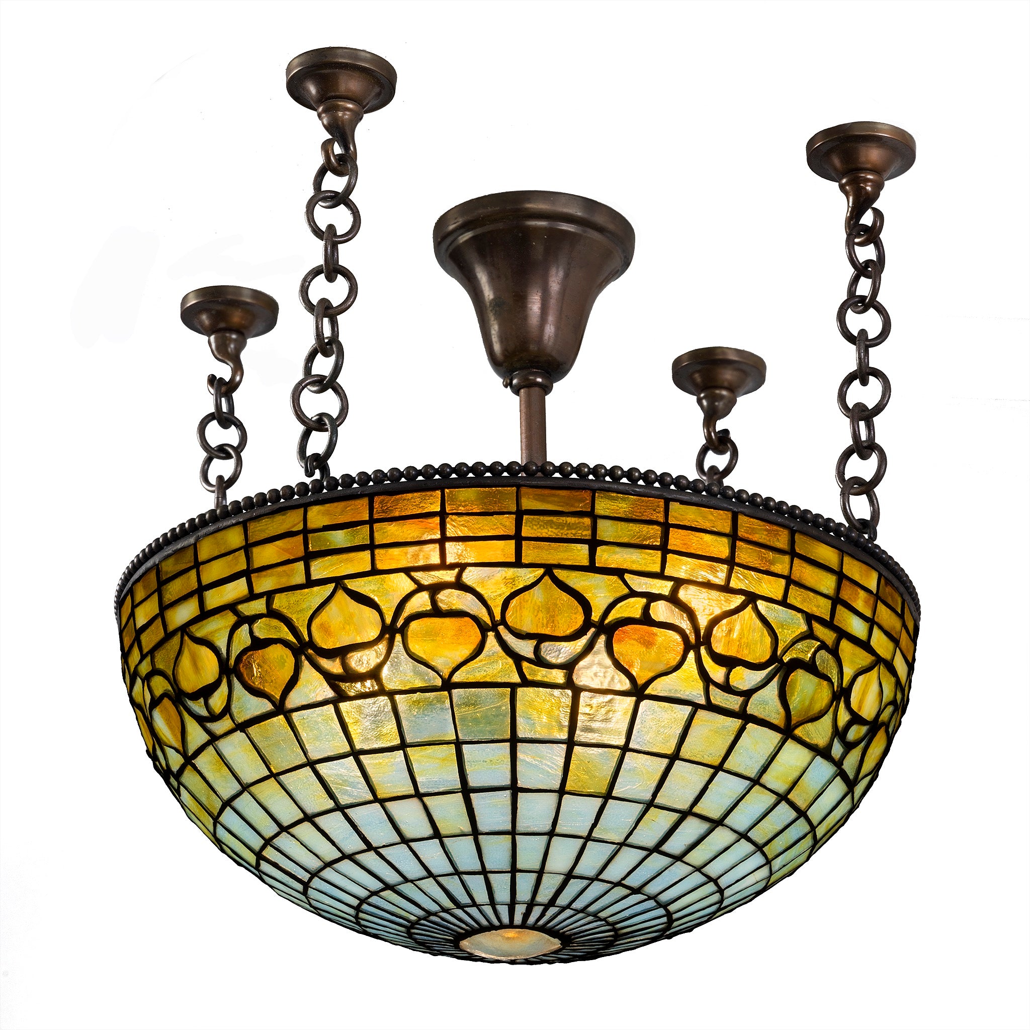 Tiffany Studios New York Vine Border Plafonnier - Vintage Stained Glass Ceiling Light Fixture for Dining Room & Bedroom Decor