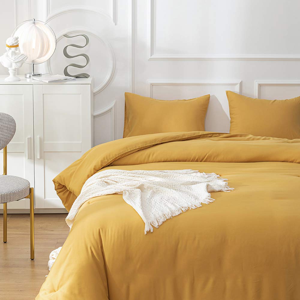 CLOTHKNOW Mustard Yellow California King Comforter Set - 3 Piece Soft Turmeric Bedding with 2 Pillowcases | Cozy Luxury Bedroom Decor for Master Suite & Guest Room